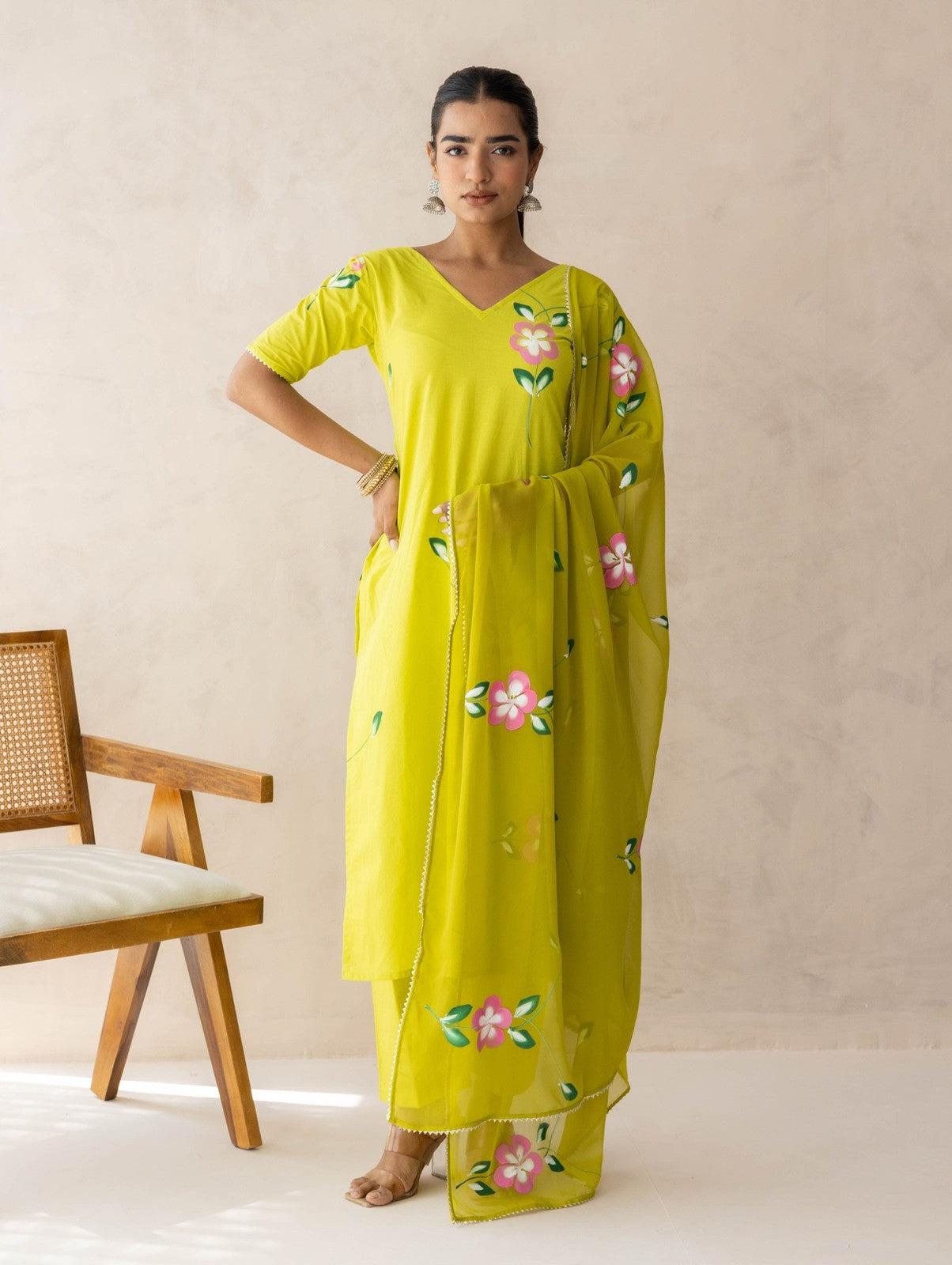 Lime Handpainted Suit Set