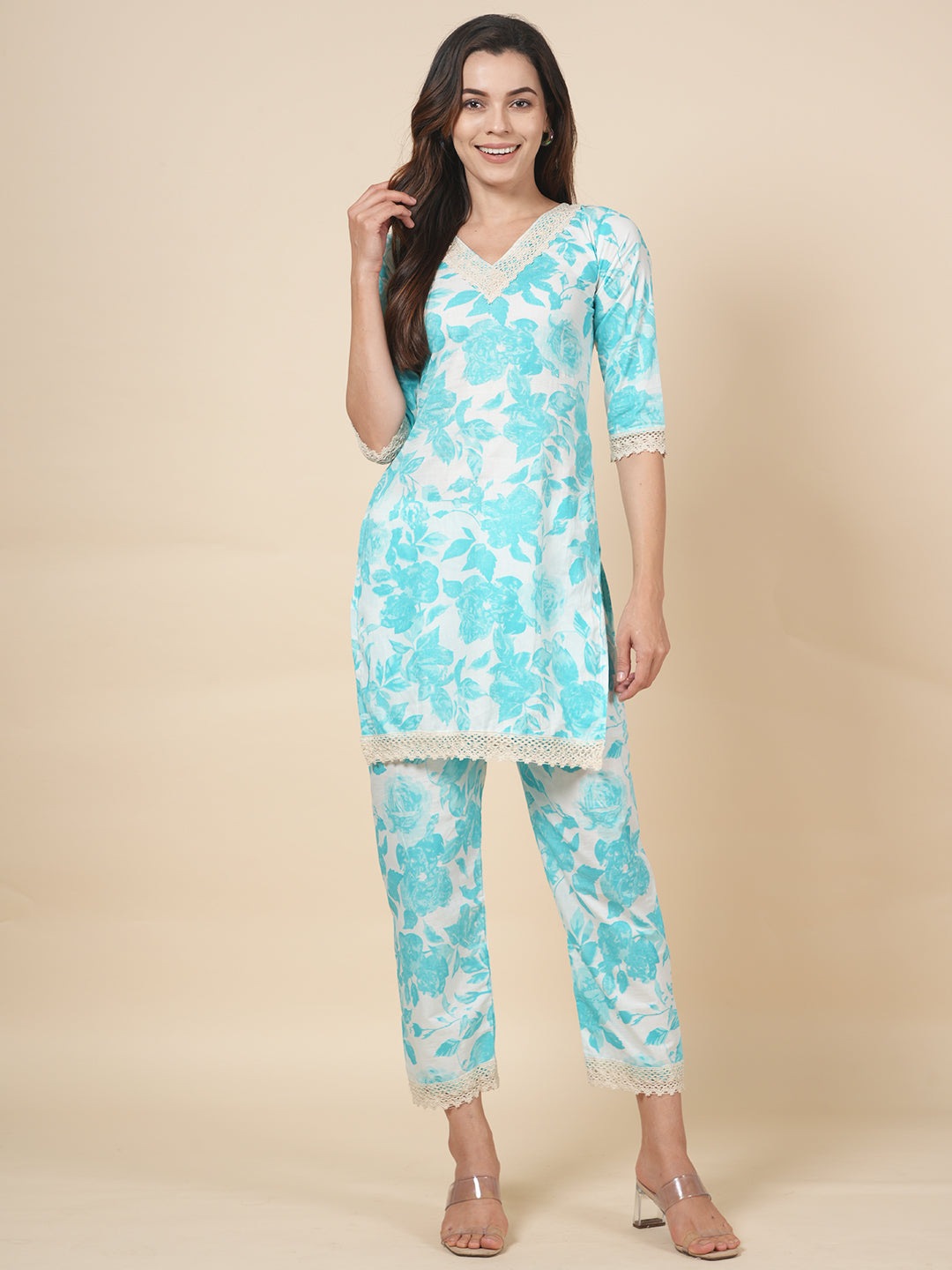 Sky Lace Floral Cord Set
