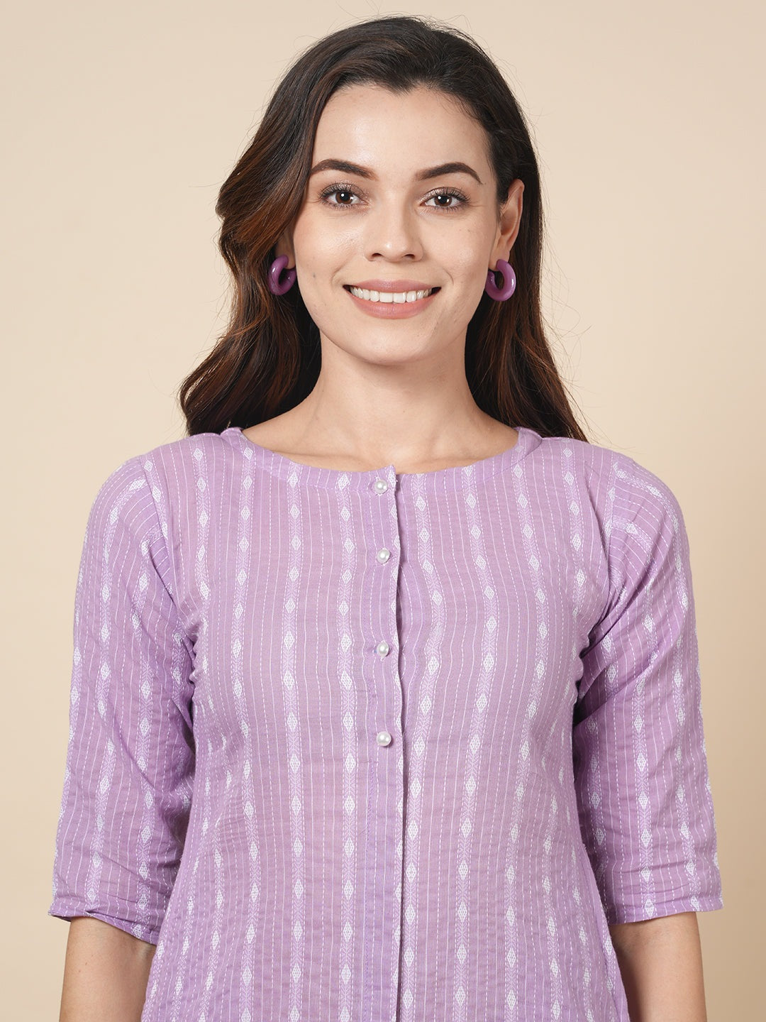 Lilac Kantha Kurta Set