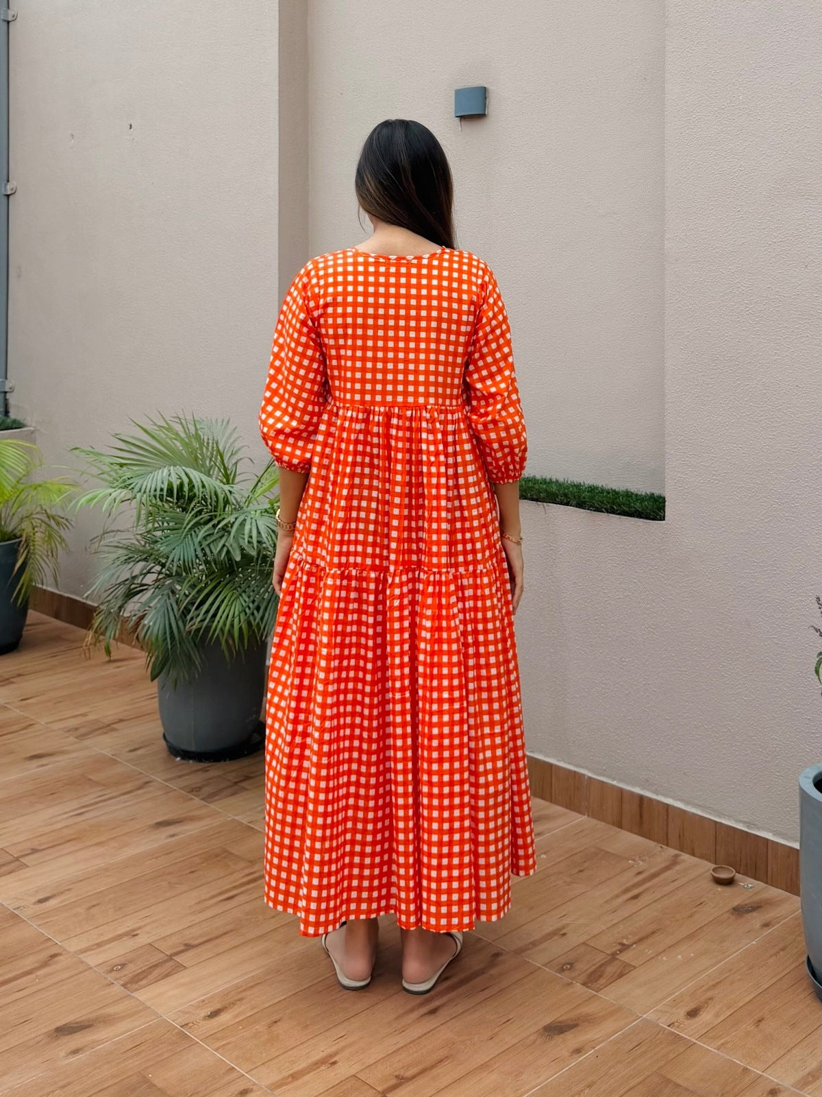 Orange Checked Dress