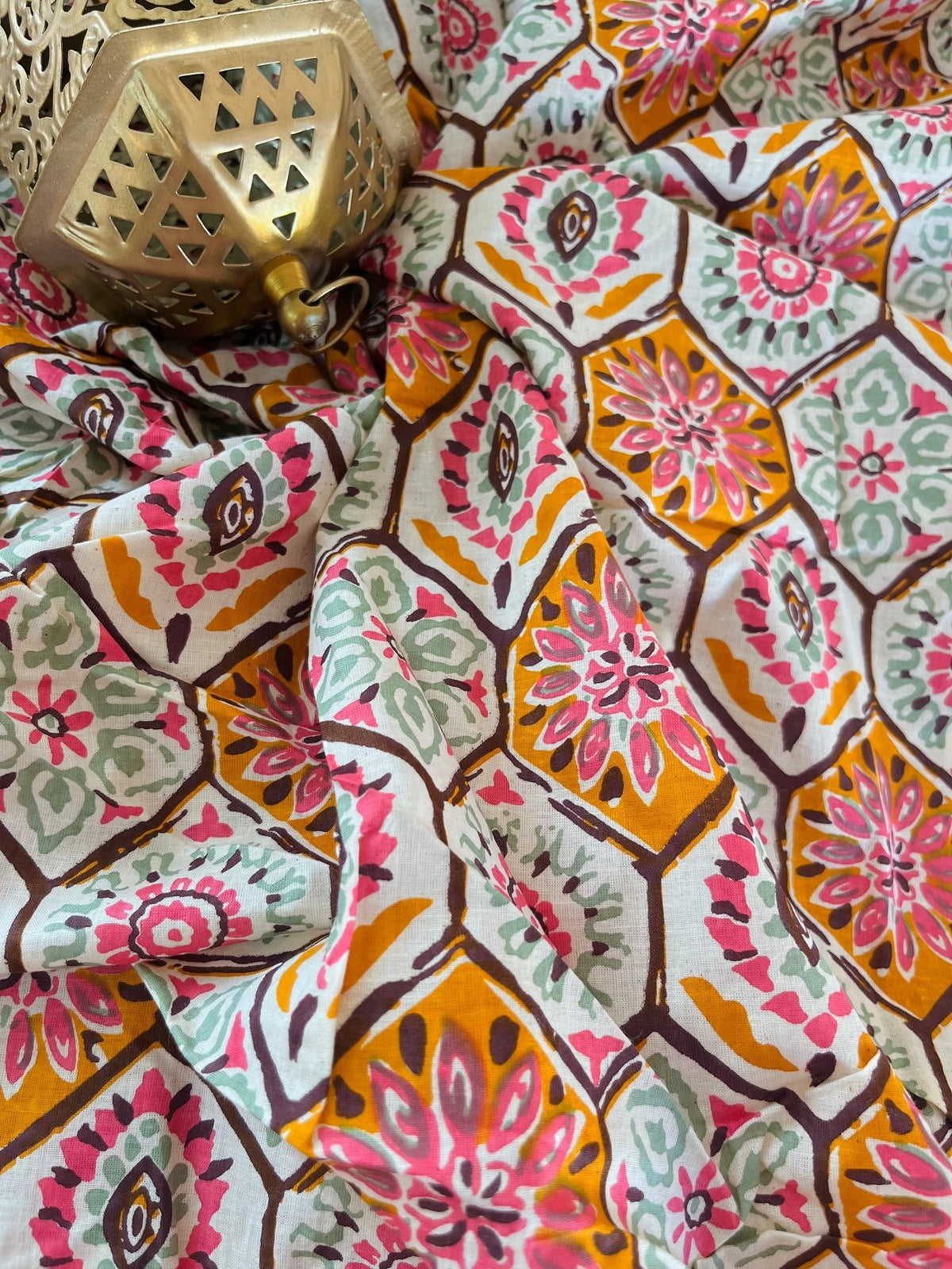 Ivory Sanganeri Cotton Fabric