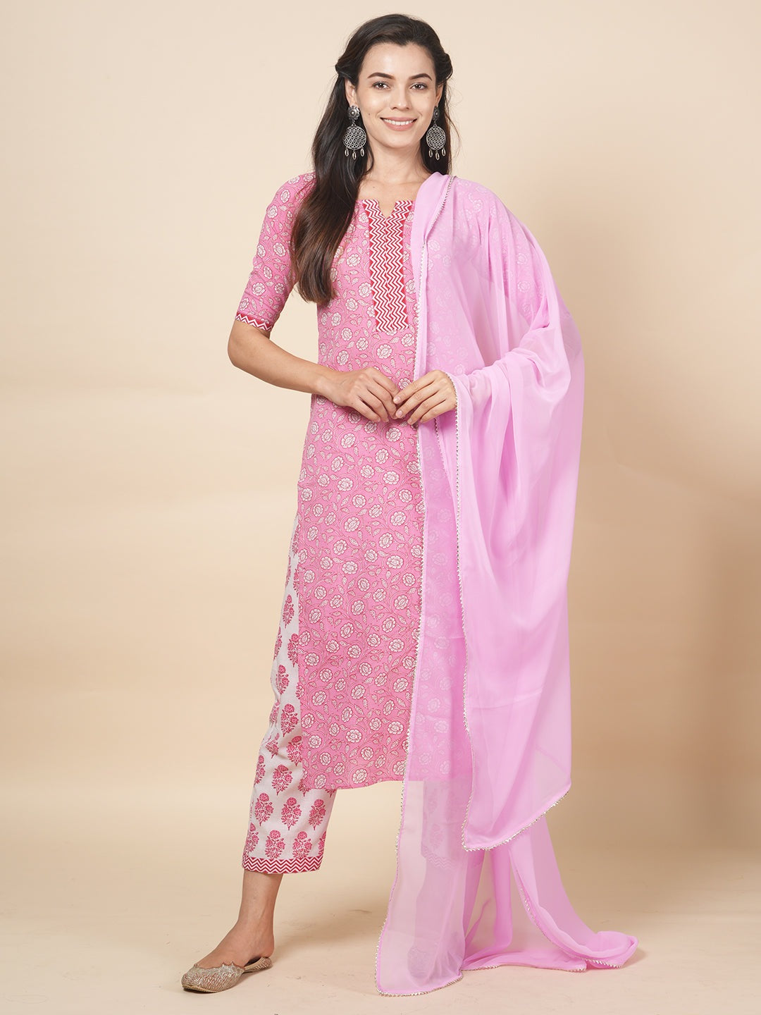 Pink Handblock Suit Set