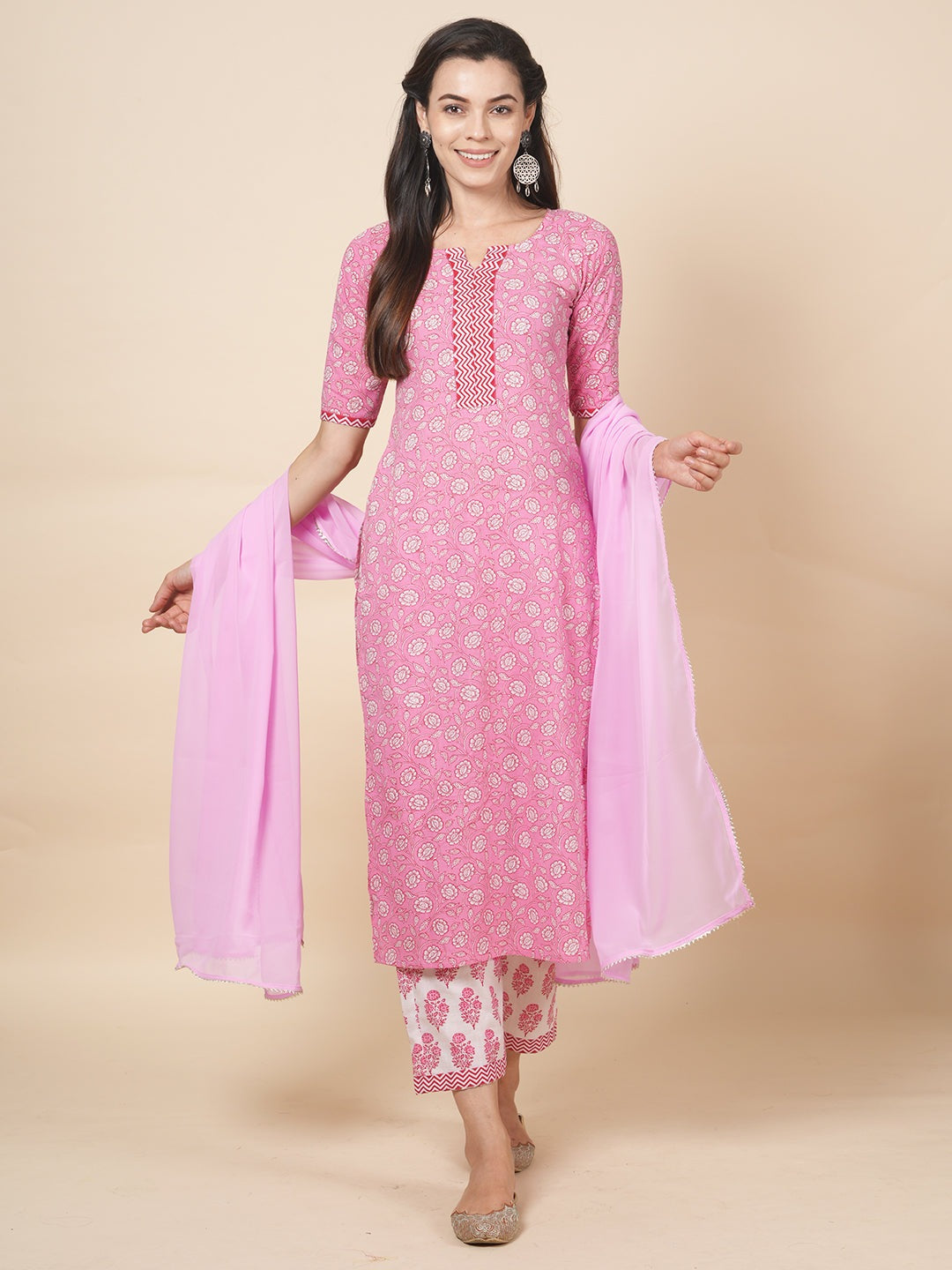 Pink Handblock Suit Set