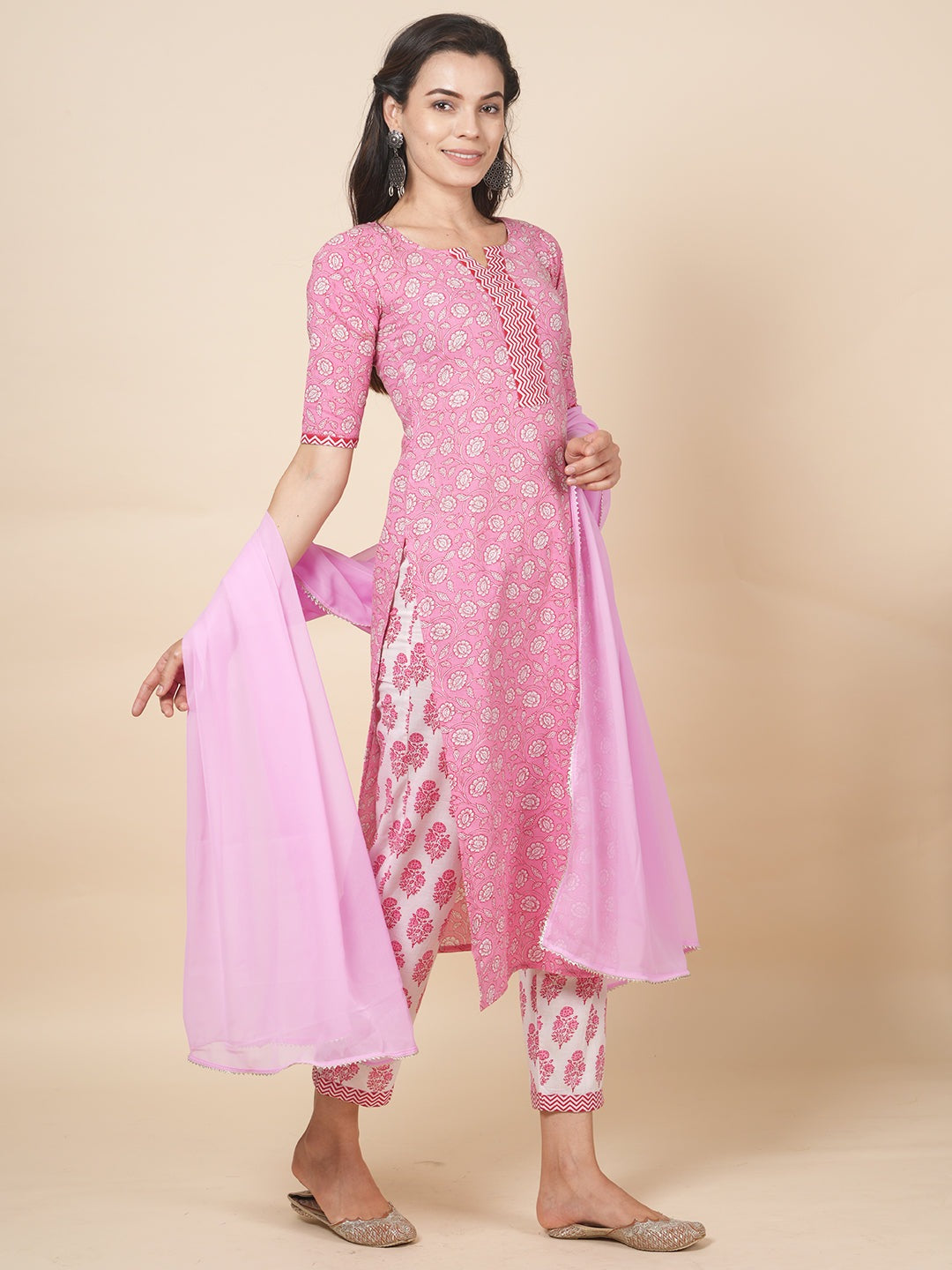 Pink Handblock Suit Set