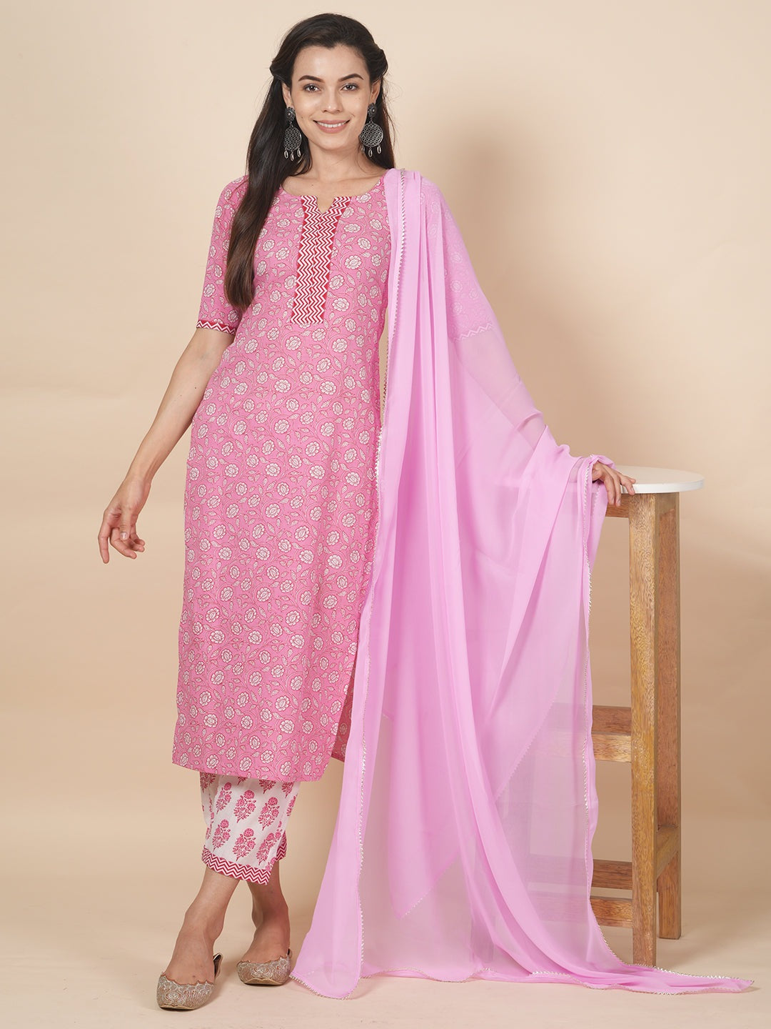 Pink Handblock Suit Set