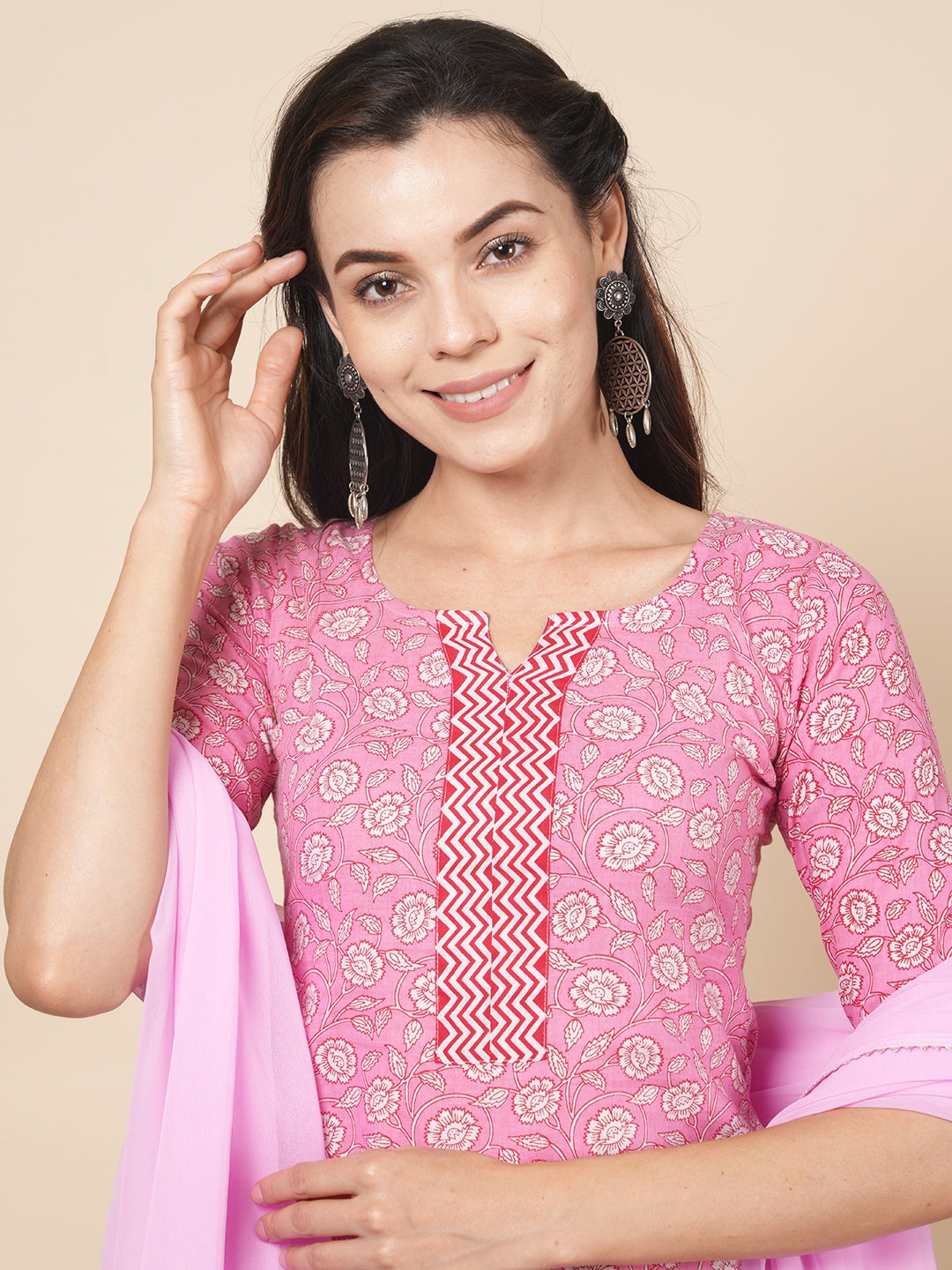 Pink Handblock Suit Set