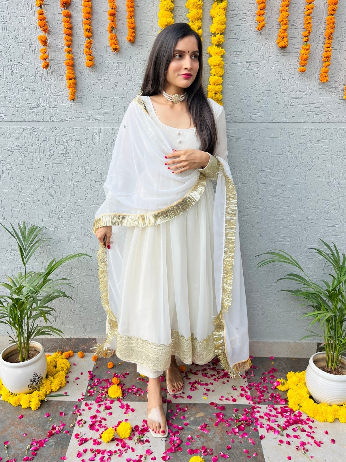 Ivory Georgette Suit Set