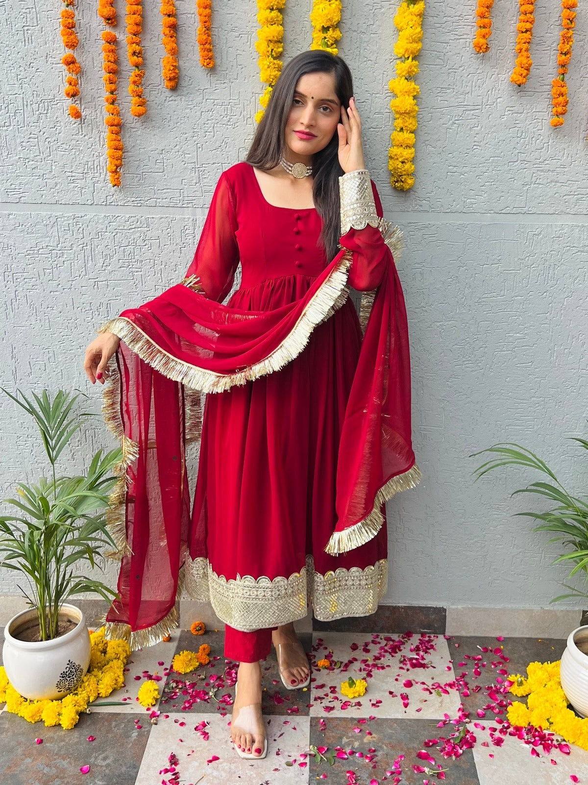 Red Georgette Suit Set