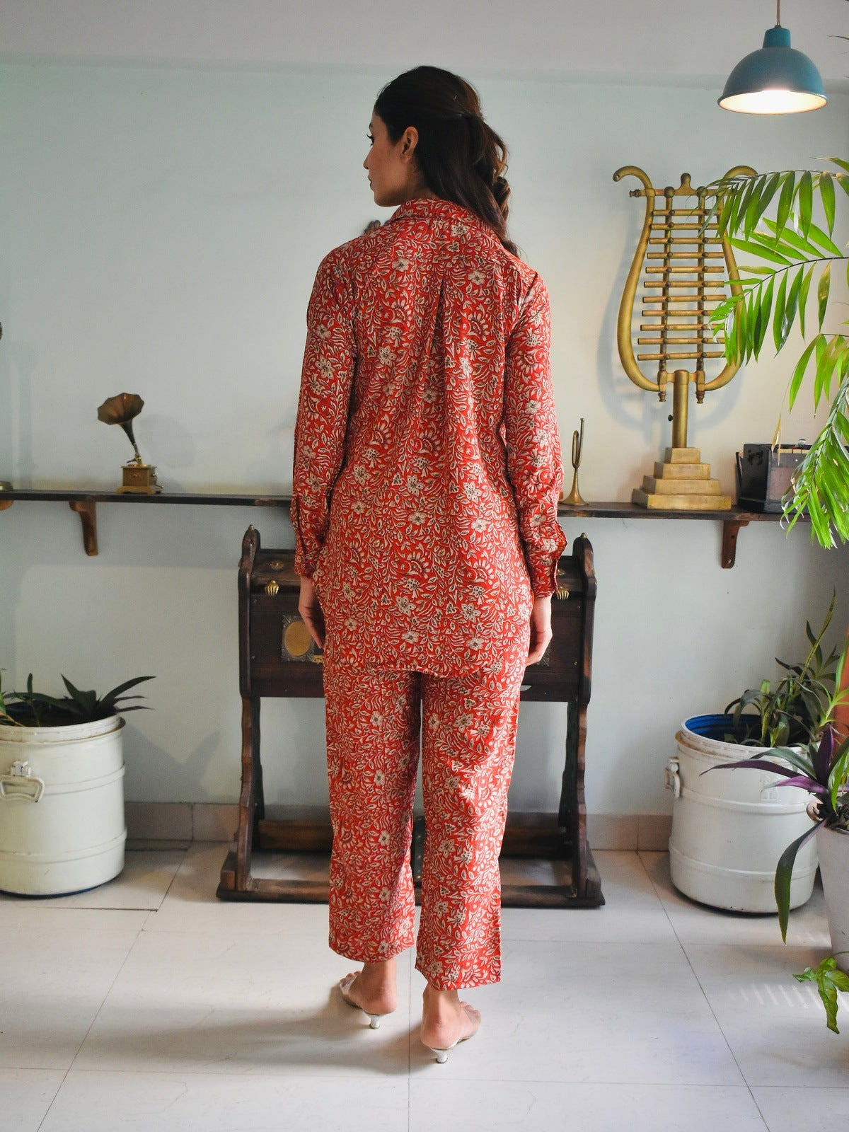 Red Floral Crepe Cord Set