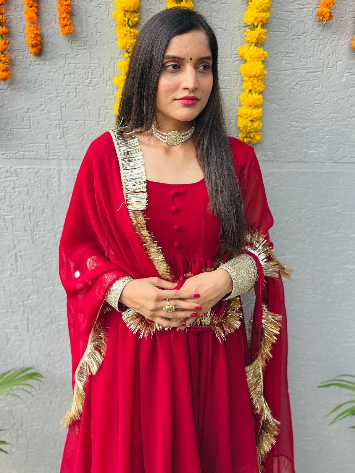 Red Georgette Suit Set