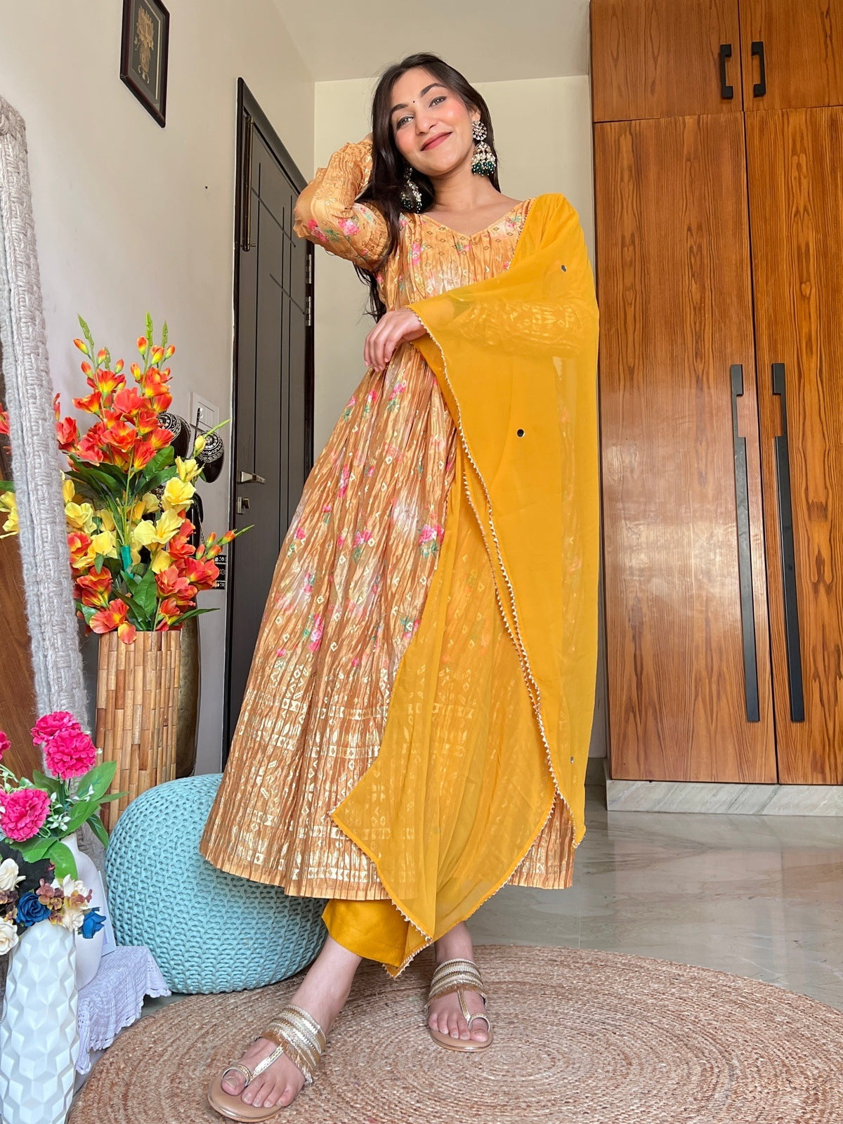 Yellow Foil Crinkle Suit Set