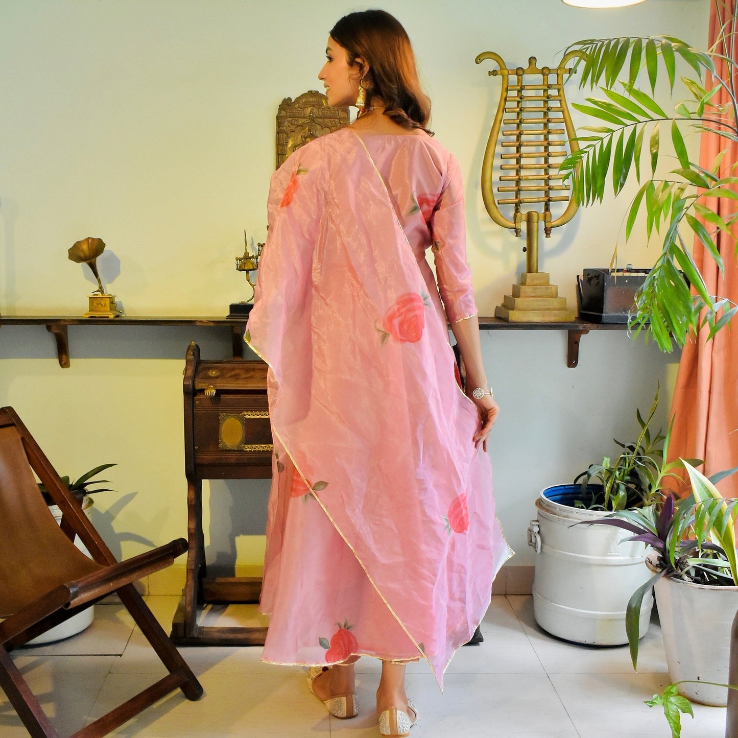 Blush Handpainted Organza Suit Set