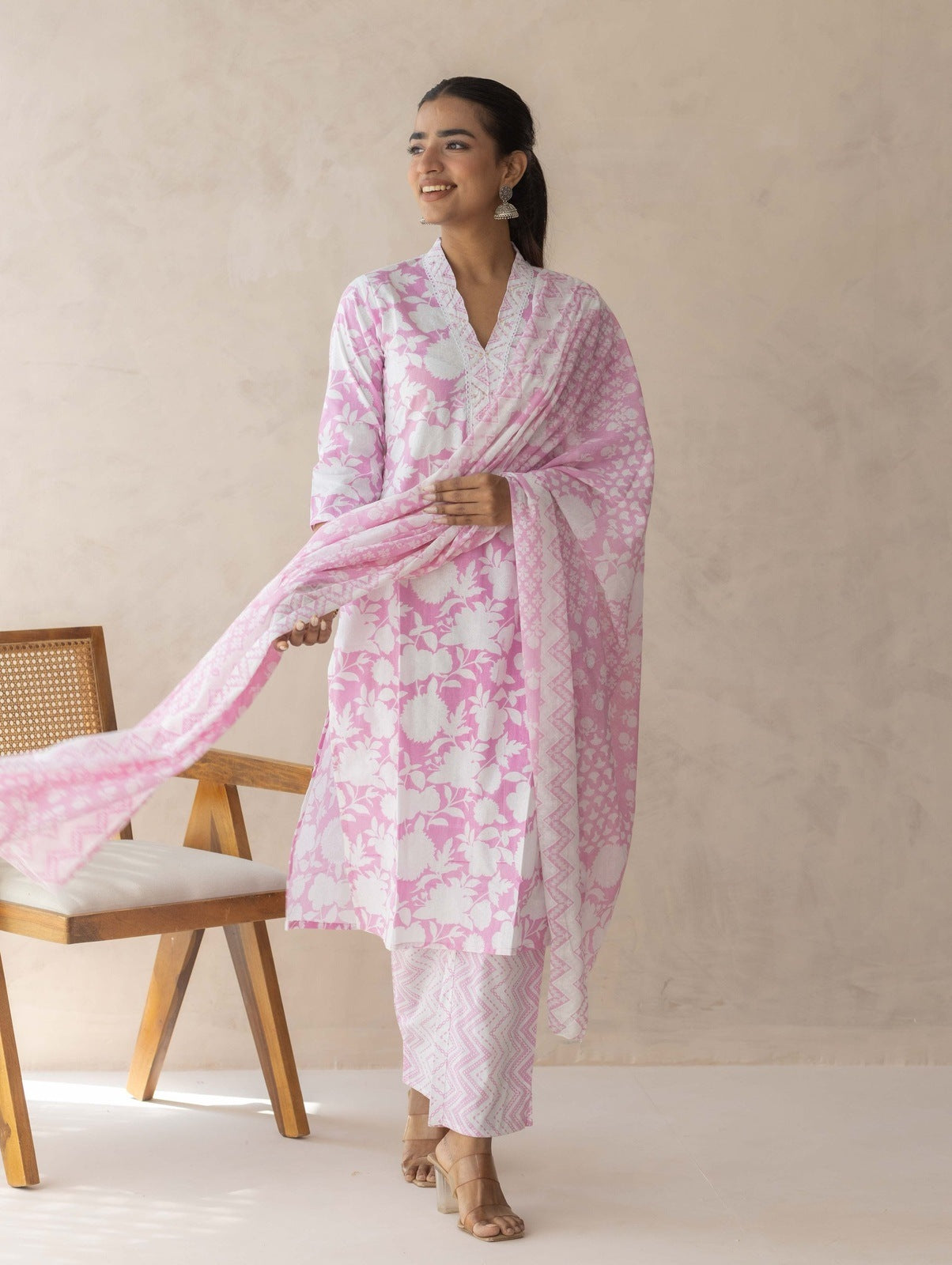 Baby Pink Handblock Printed Suit Set