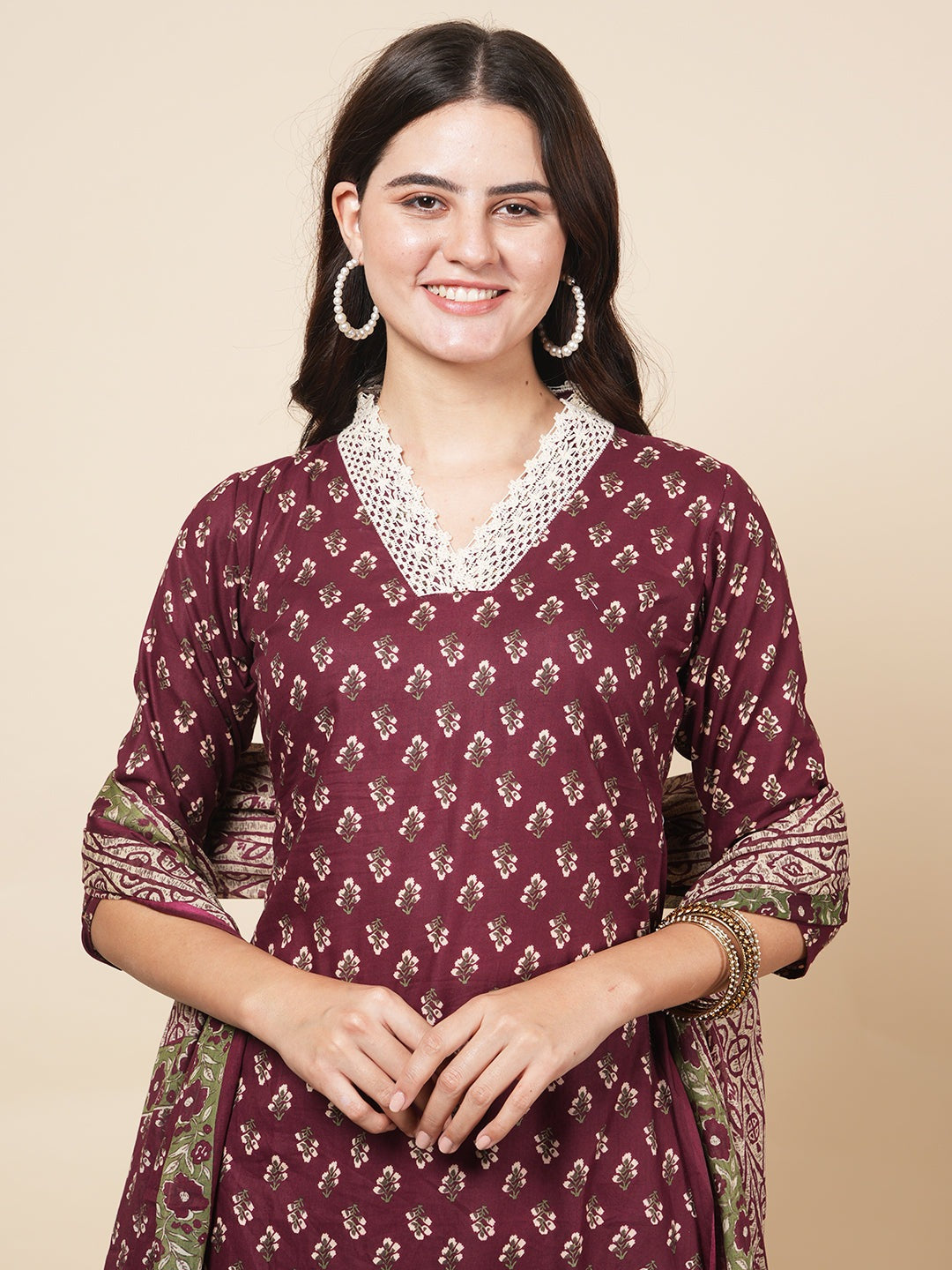 Wine Butti Print Suit Set