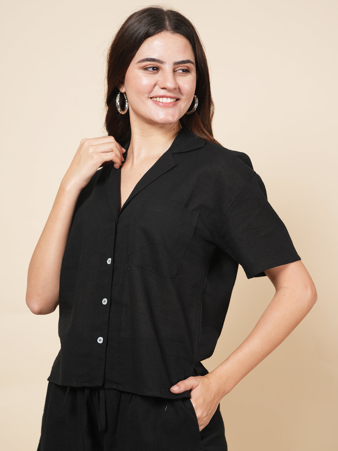 Black Button Up Cord Set