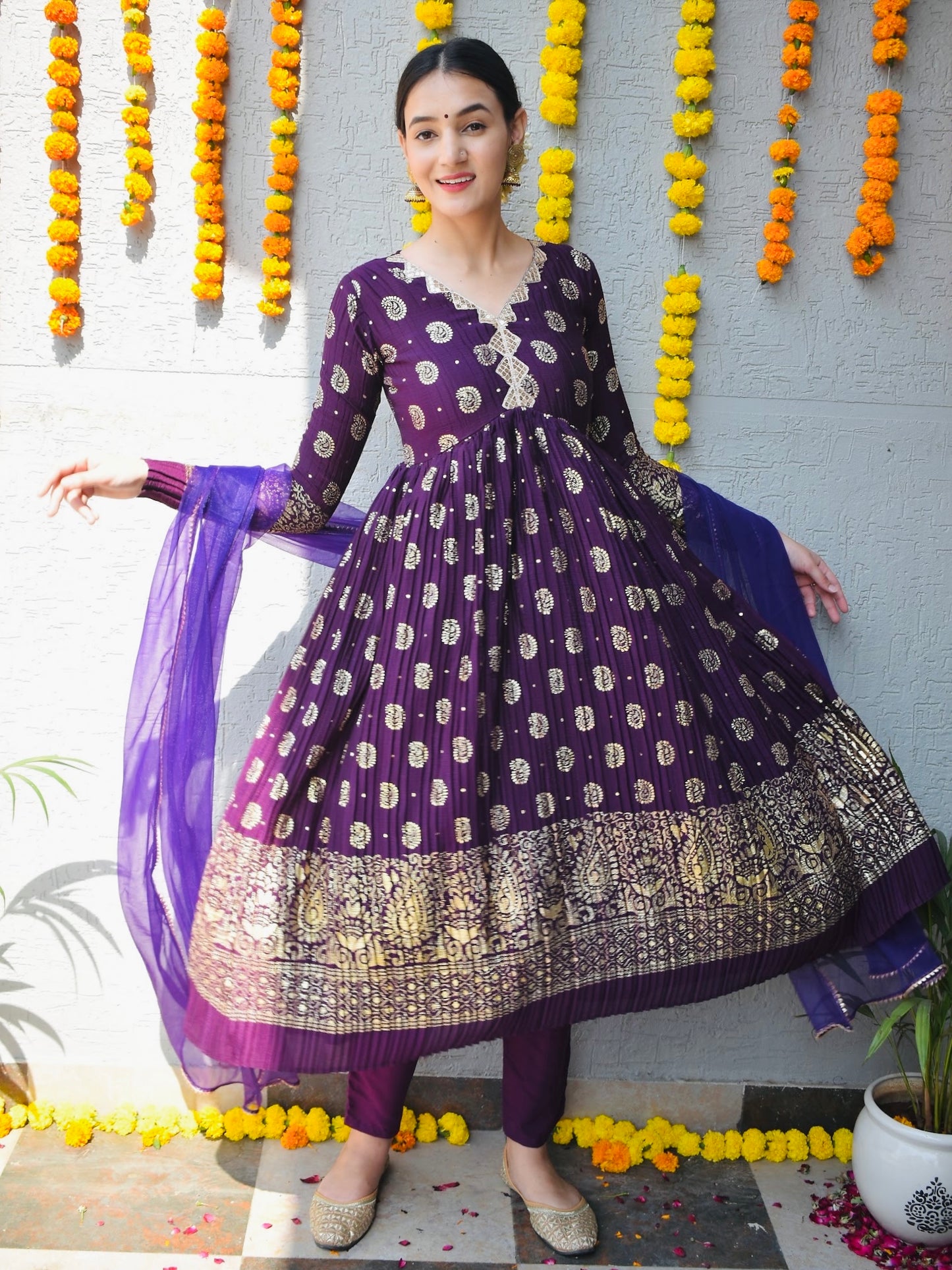 Purple Crinkle Gold Foil Suit Set