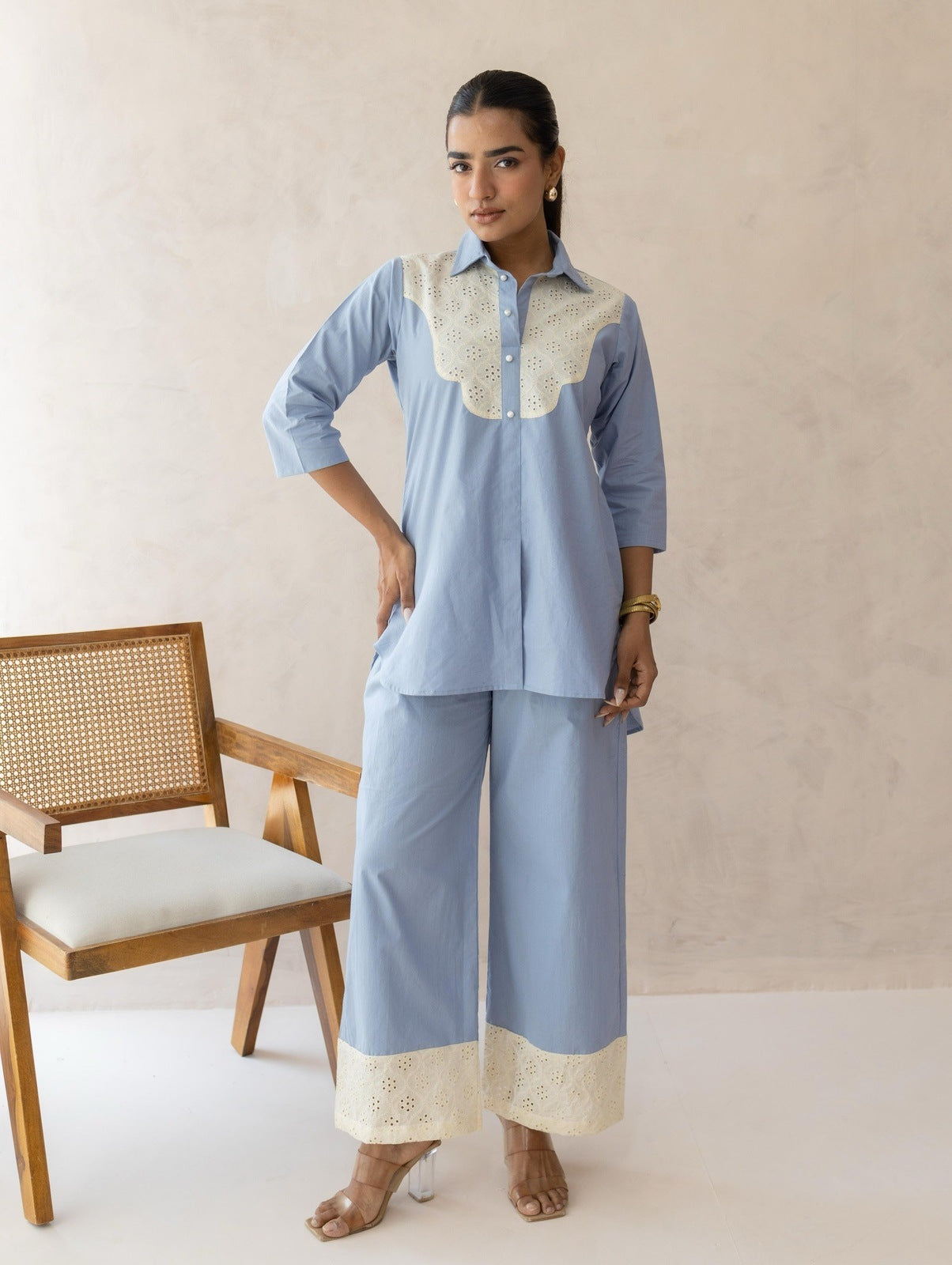 Blue Schiffli Cord Set