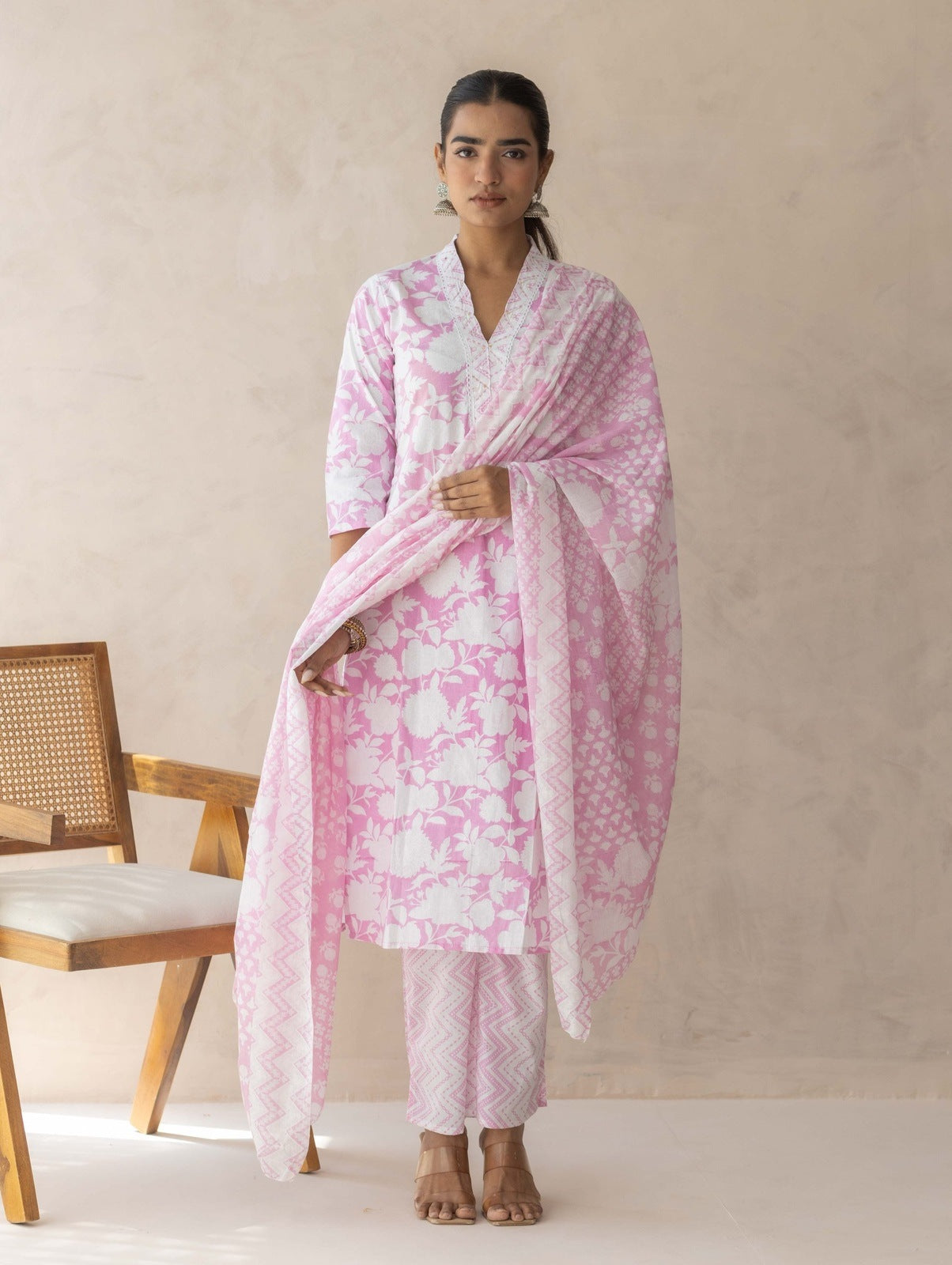 Baby Pink Handblock Printed Suit Set