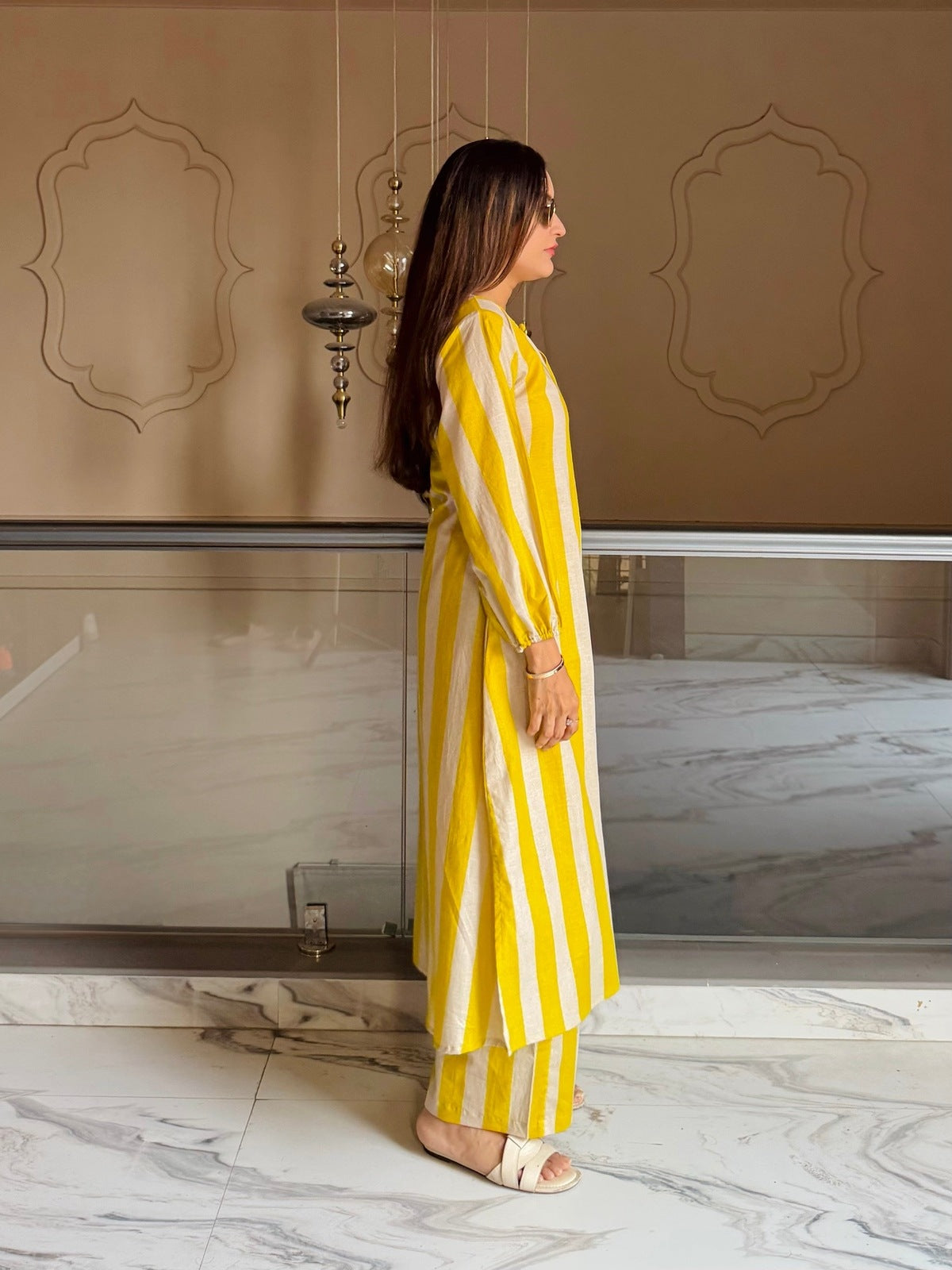 Lime Stripe Kurta Set