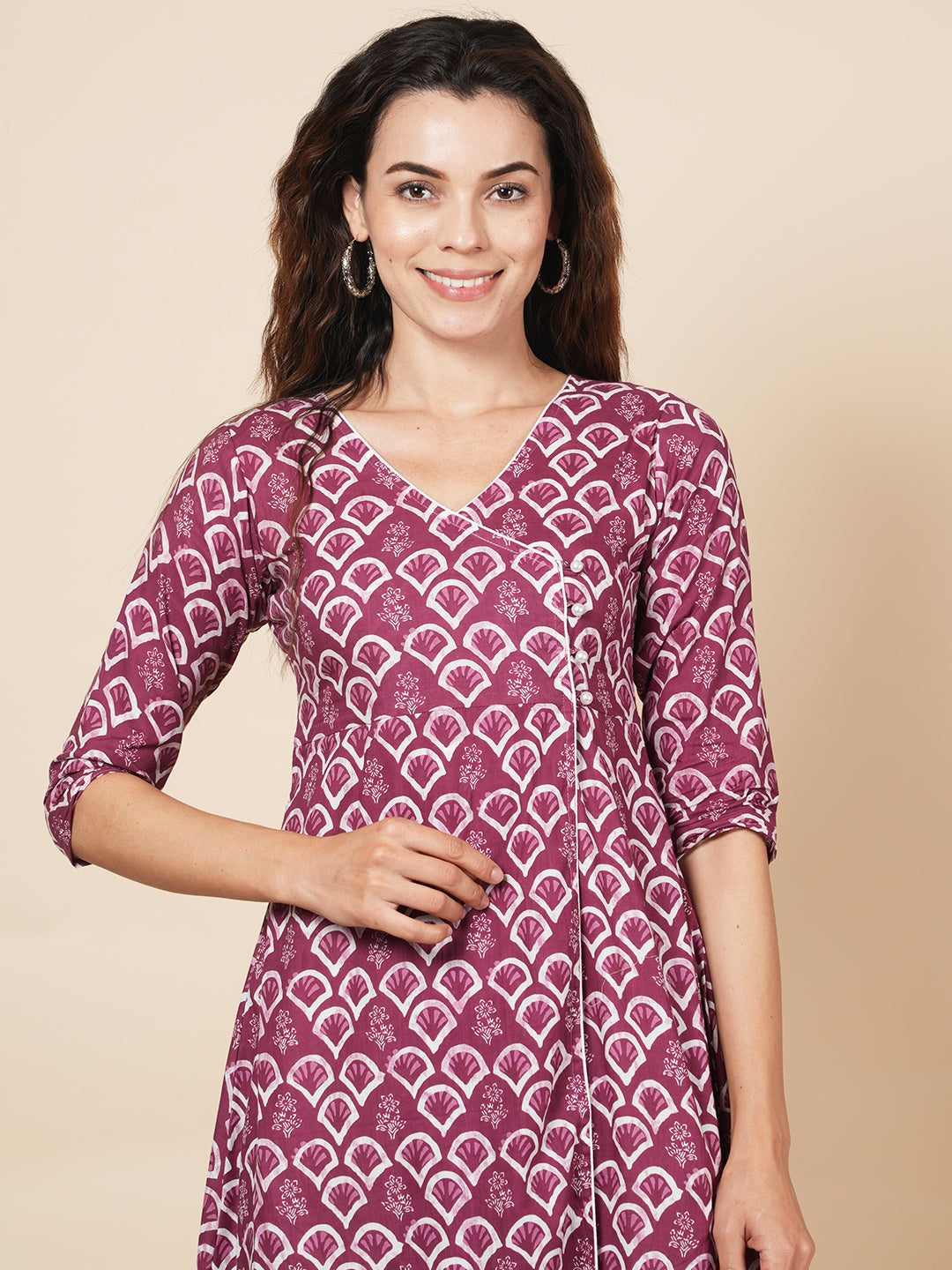 Wine Angrakha Kurta Set