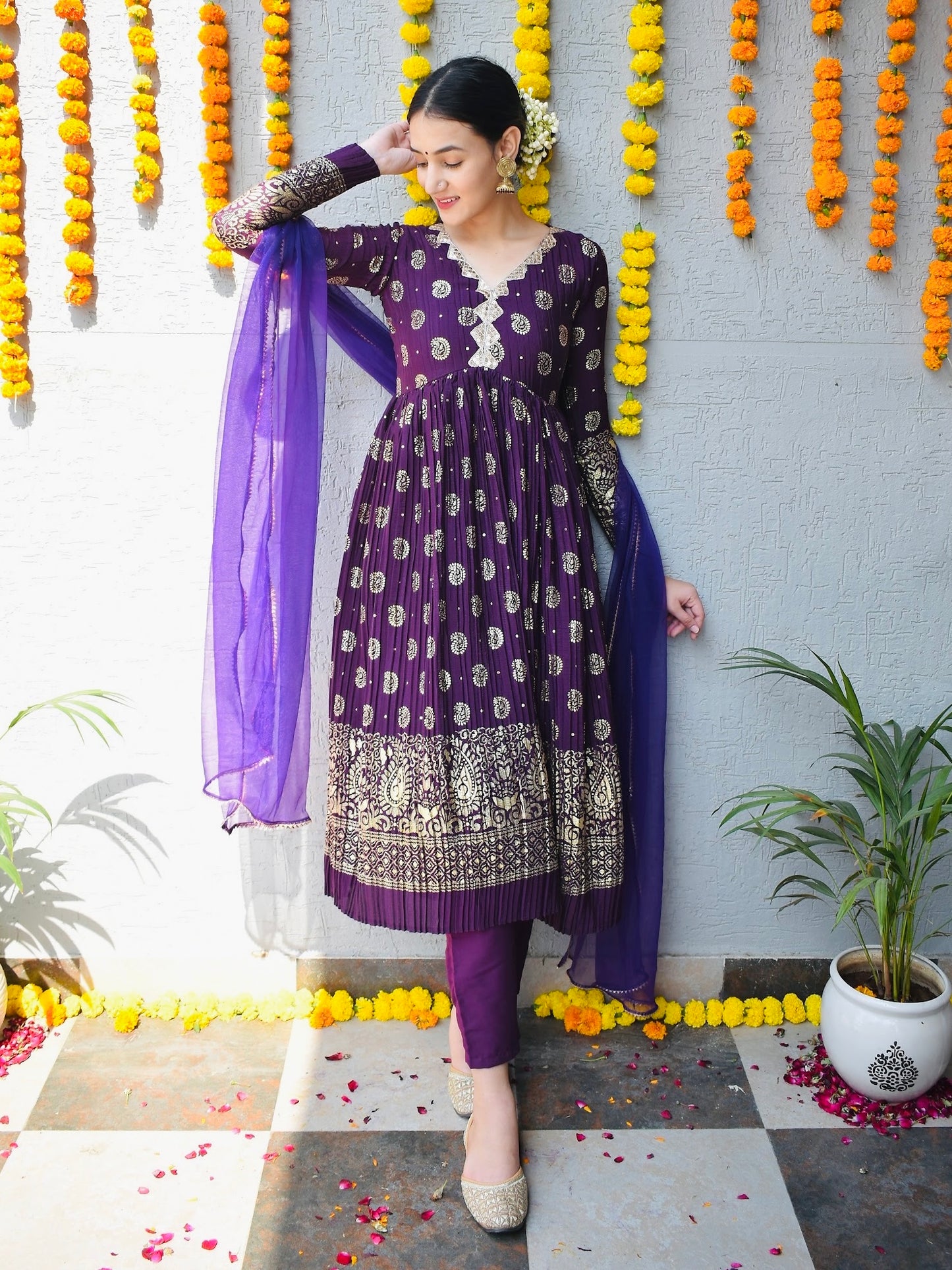 Purple Crinkle Gold Foil Suit Set
