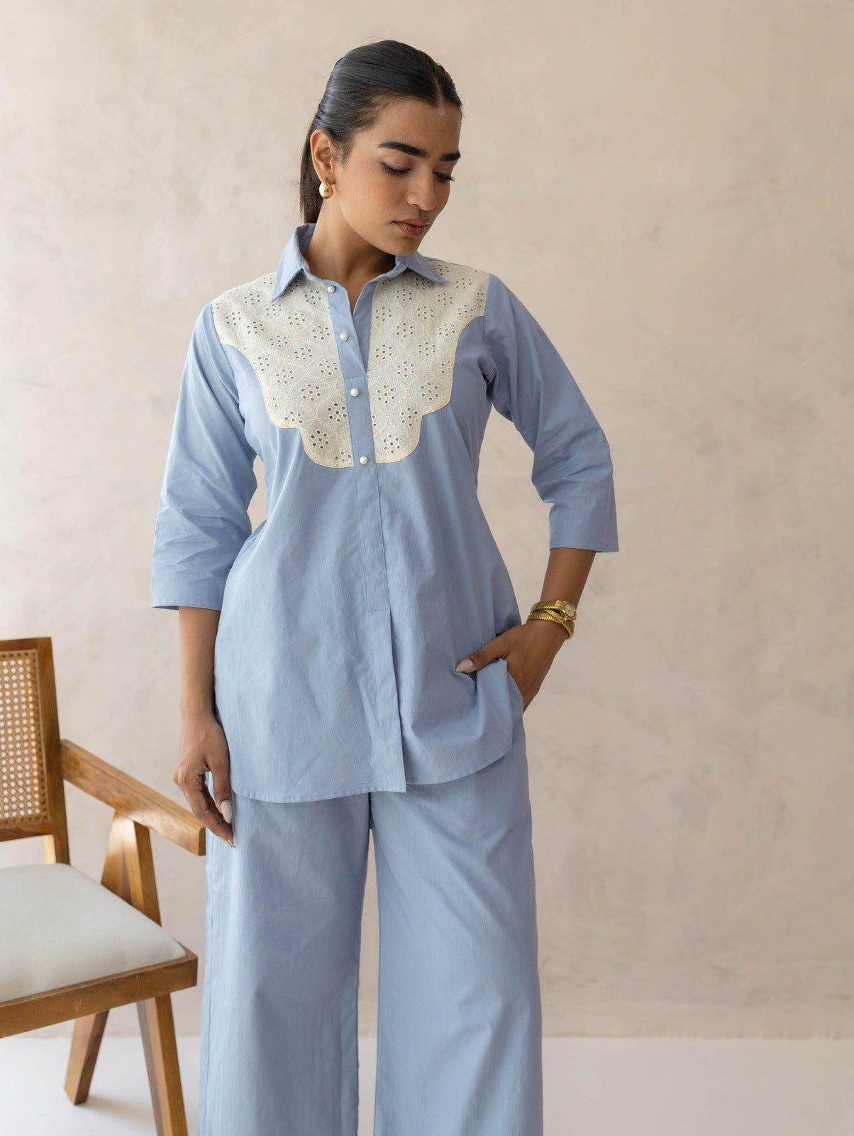 Blue Schiffli Cord Set