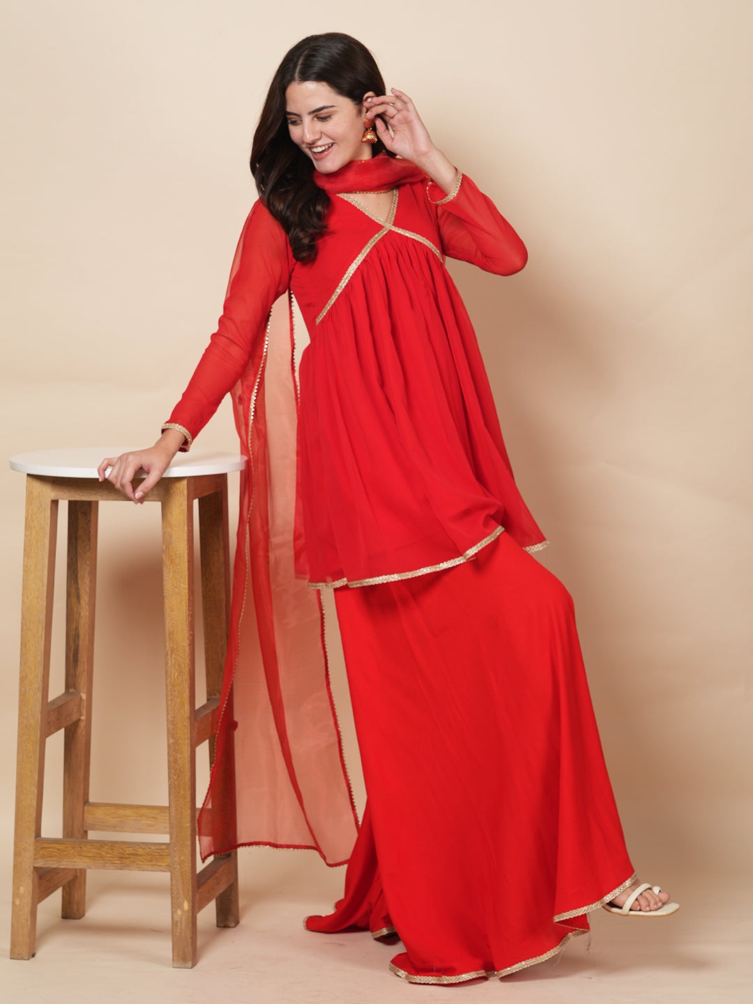 Red Sharara Suit Set