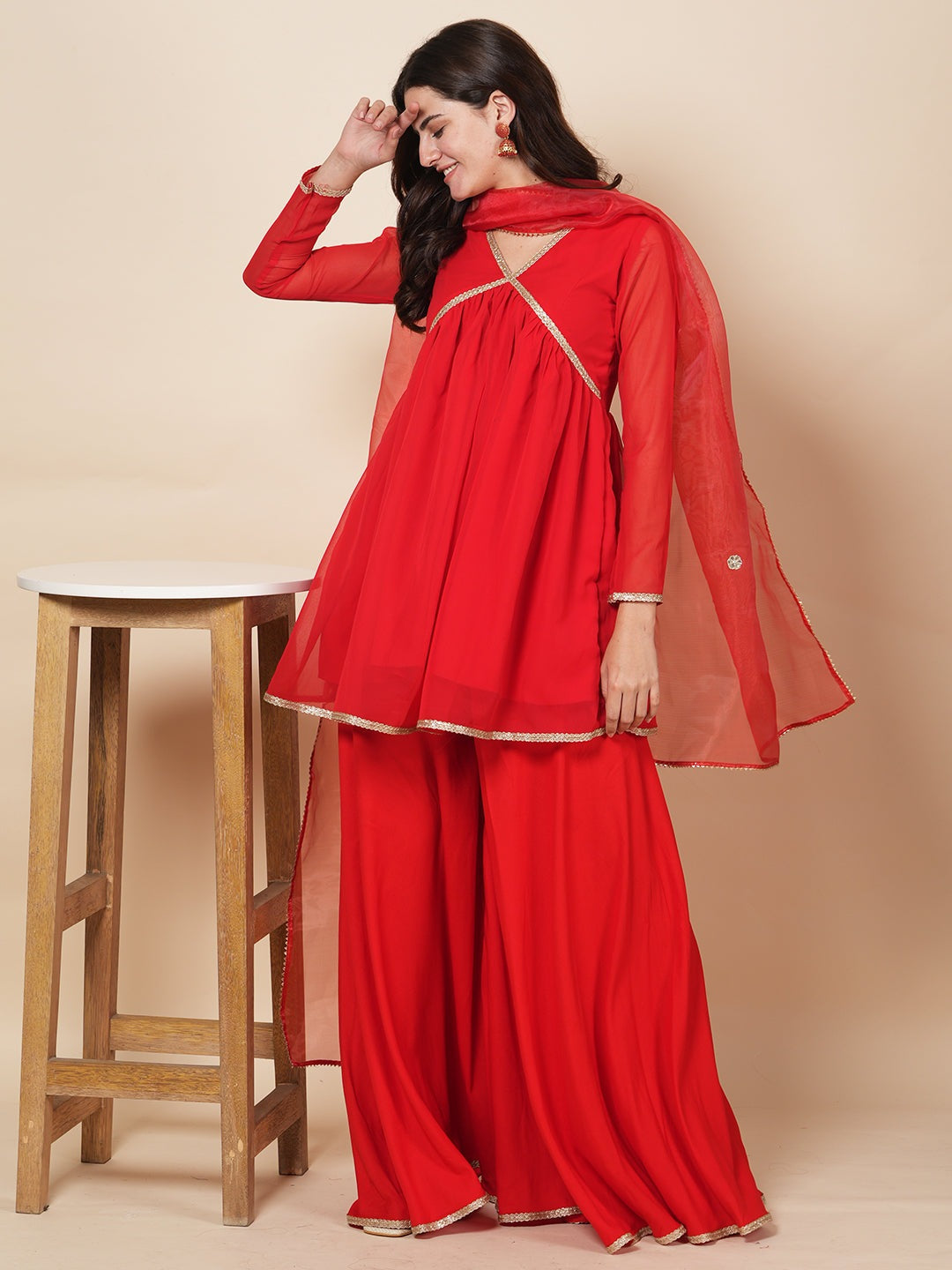 Red Sharara Suit Set