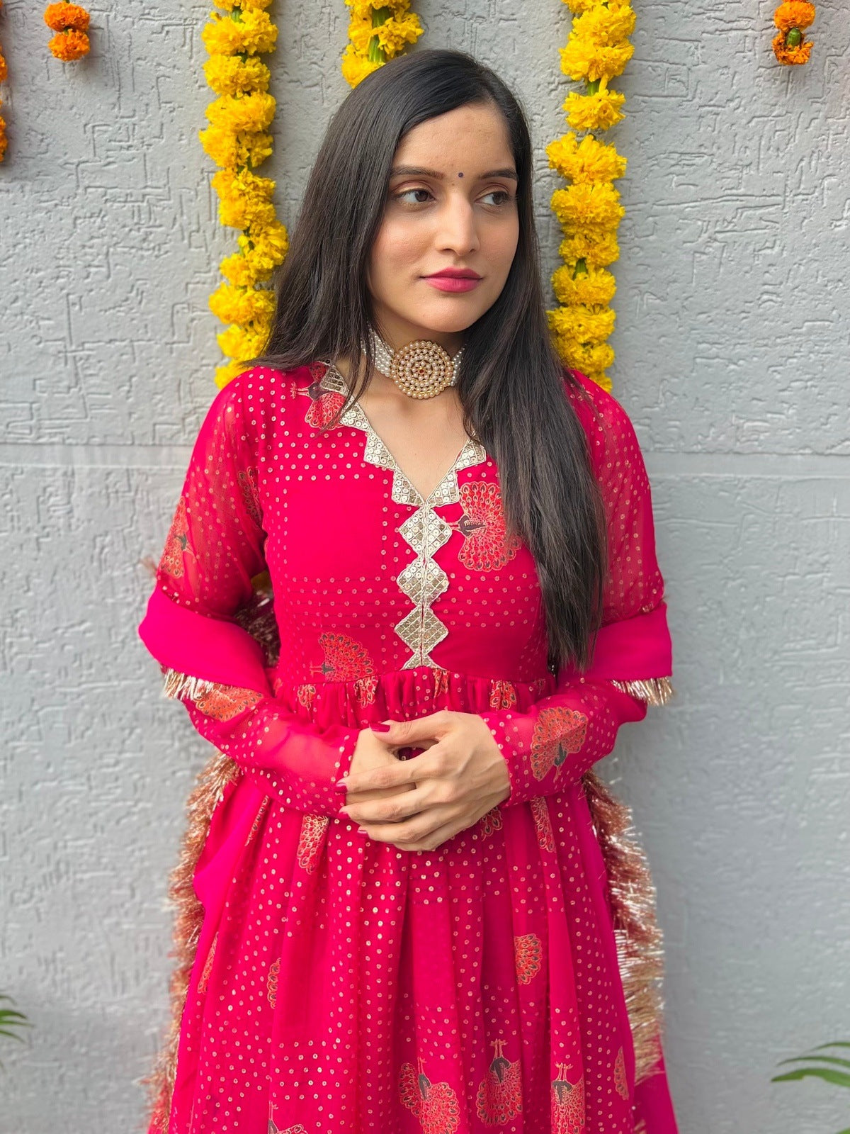 Pink Peacock Georgette Suit Set