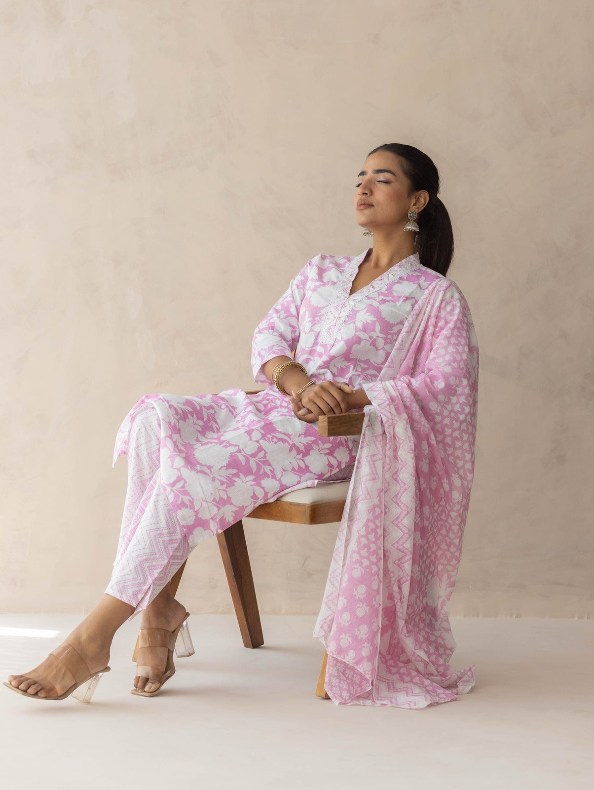 Baby Pink Handblock Printed Suit Set