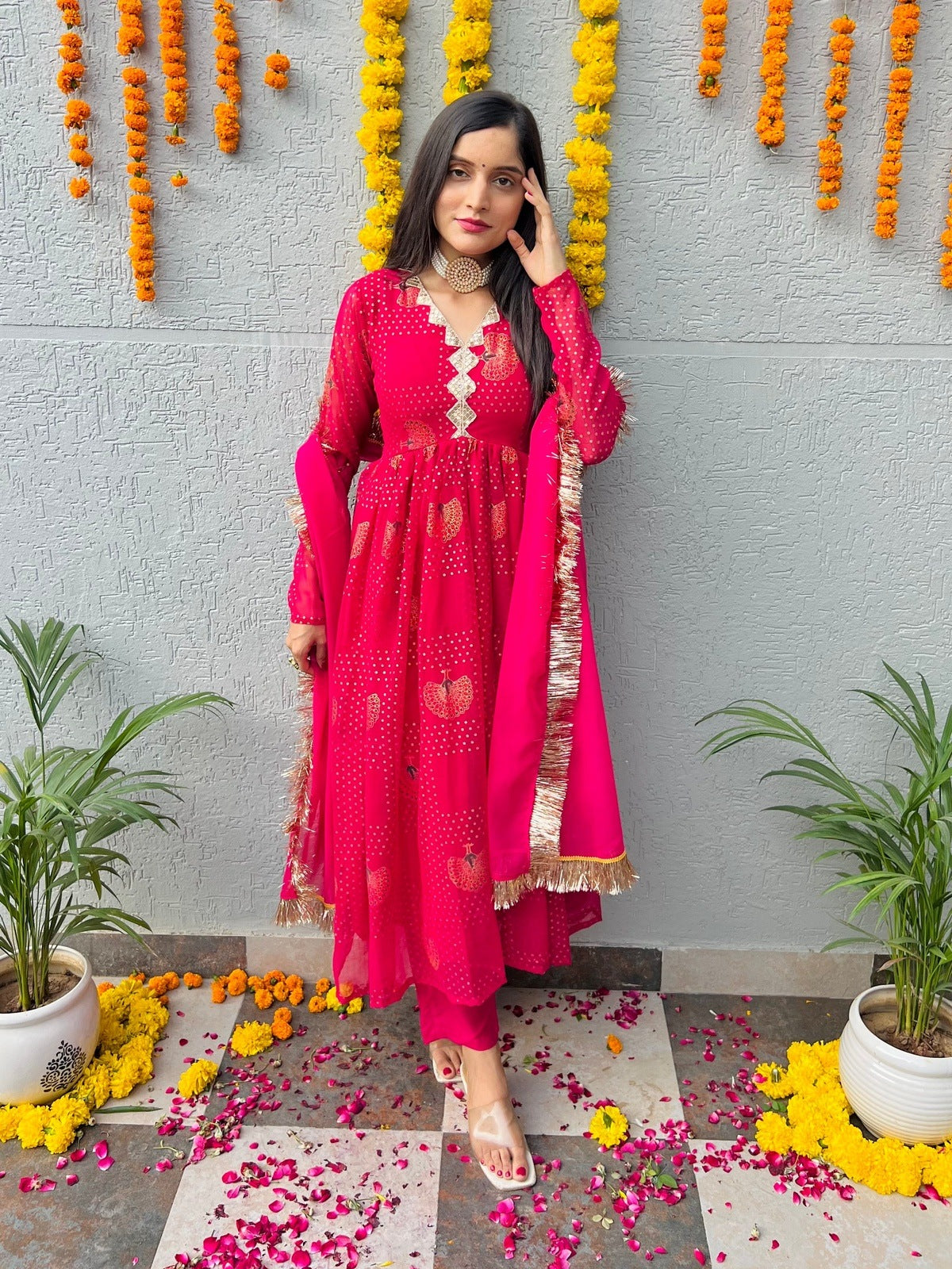 Pink Peacock Georgette Suit Set