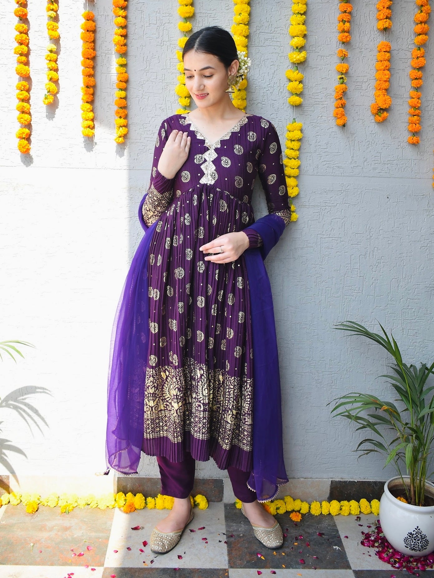 Purple Crinkle Gold Foil Suit Set
