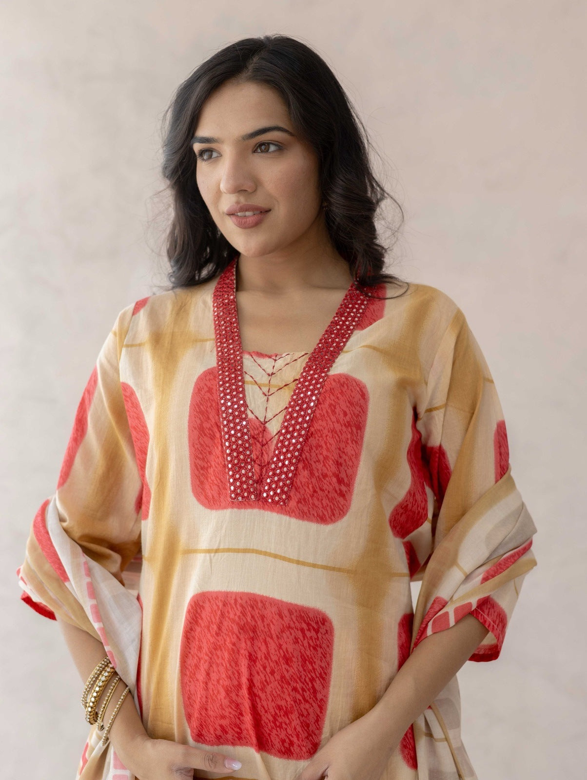 Red Colorblock Suit Set