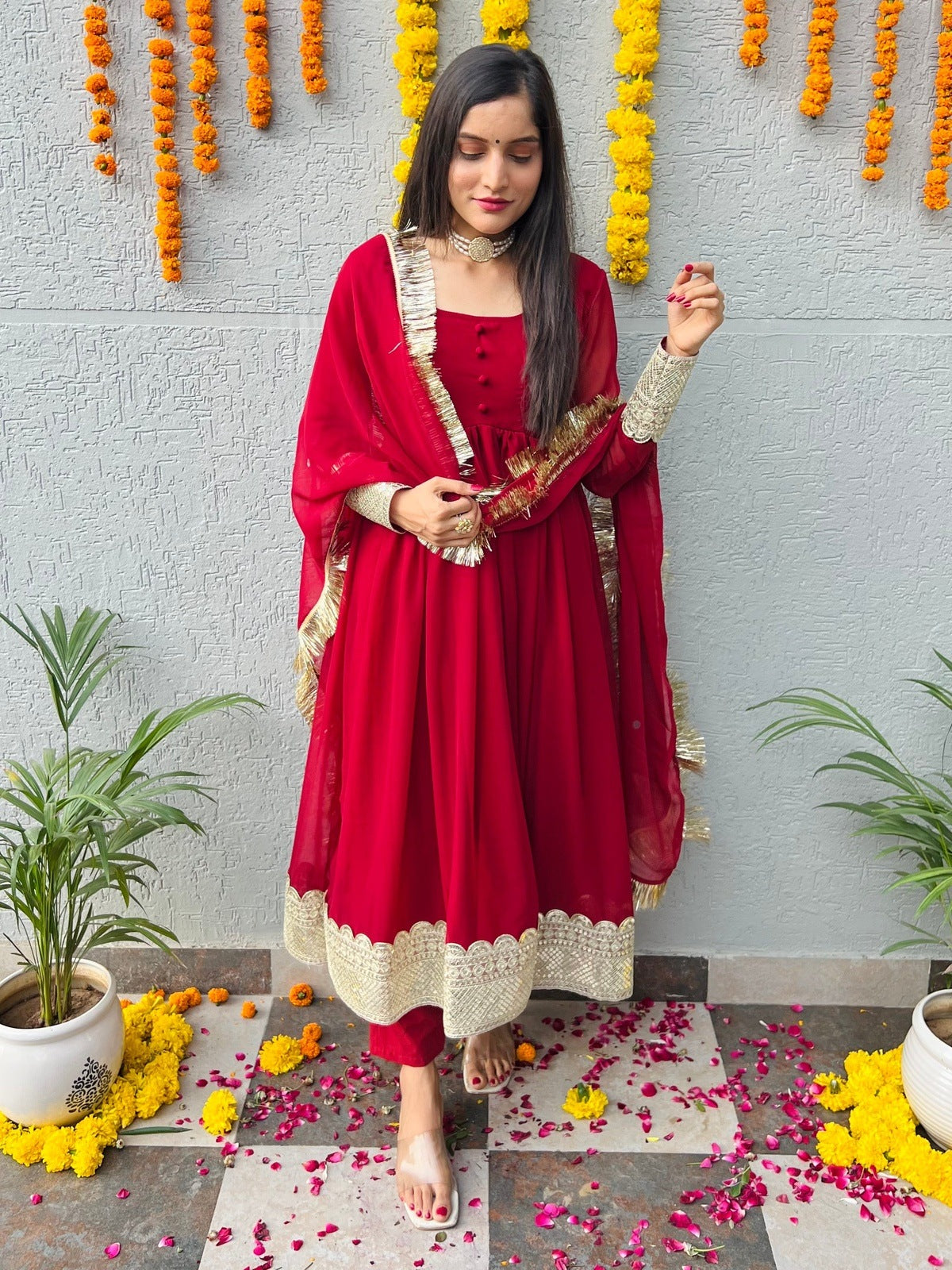 Red Georgette Suit Set