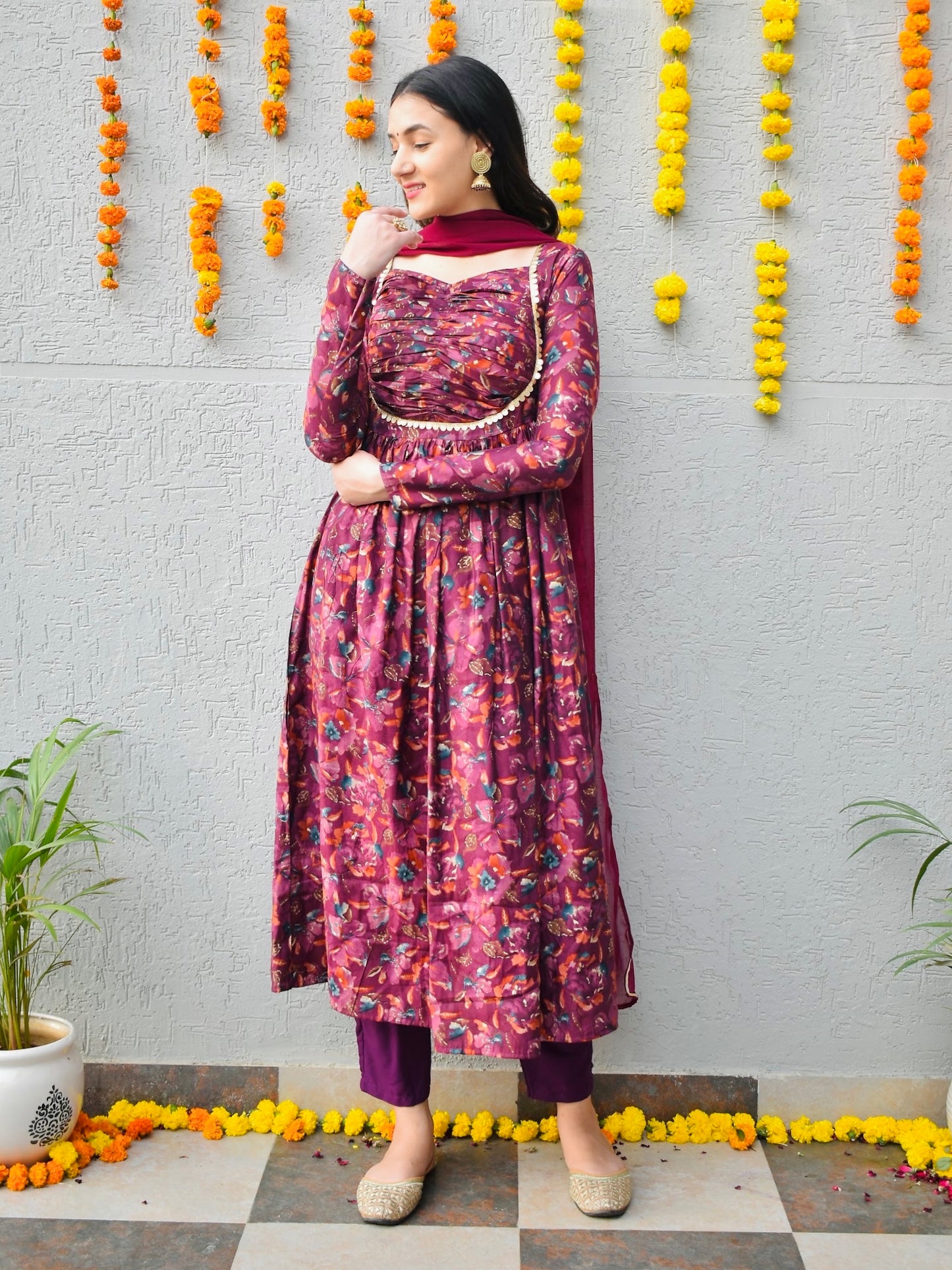 Wine Modal Silk Suit Set