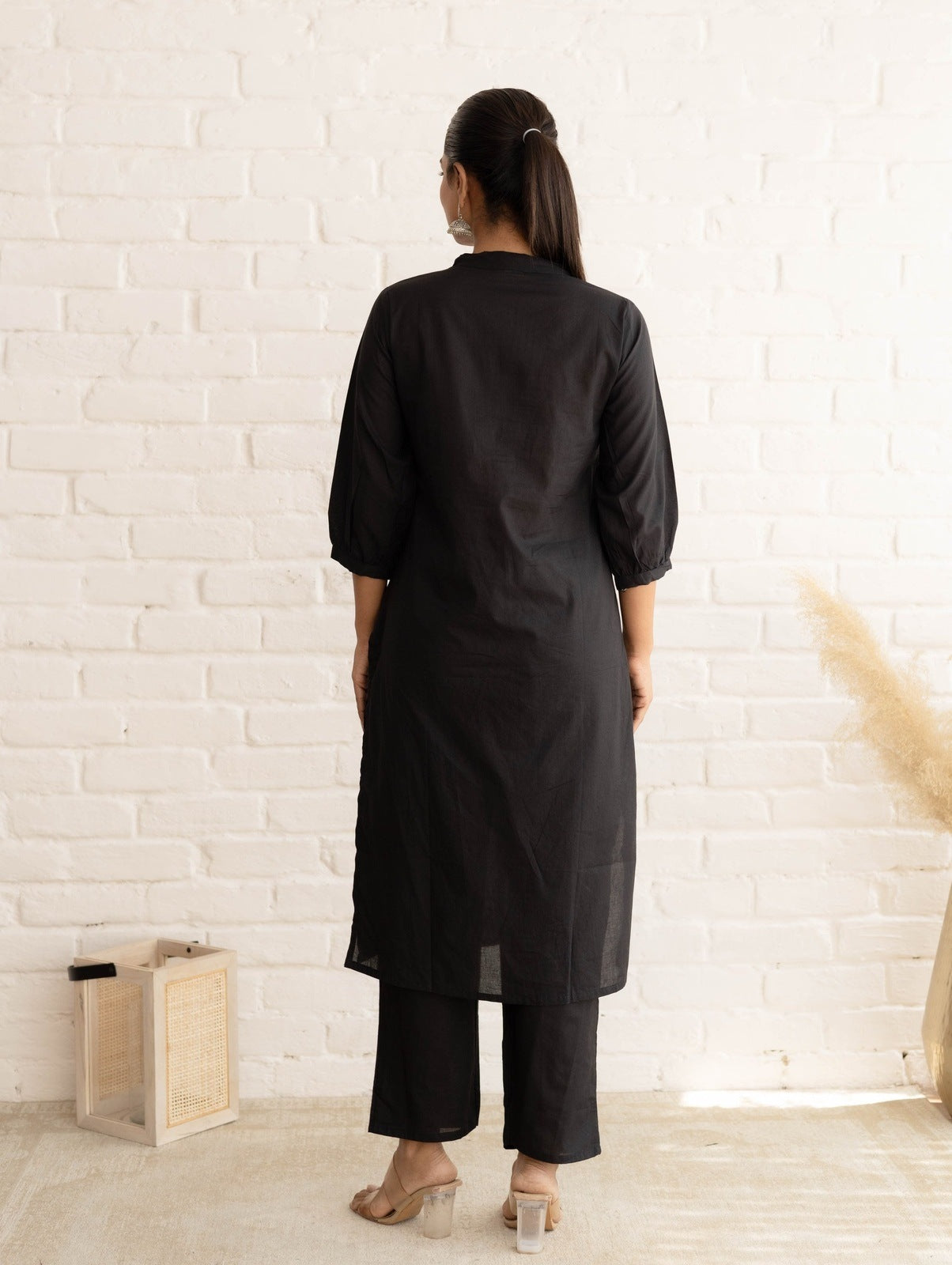 Black Hathi Embroidered Kurta Set