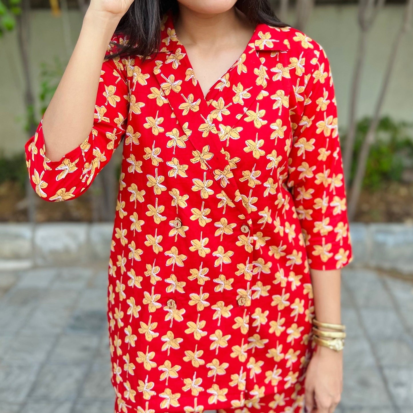 Red Fauna Blazer Cord Set