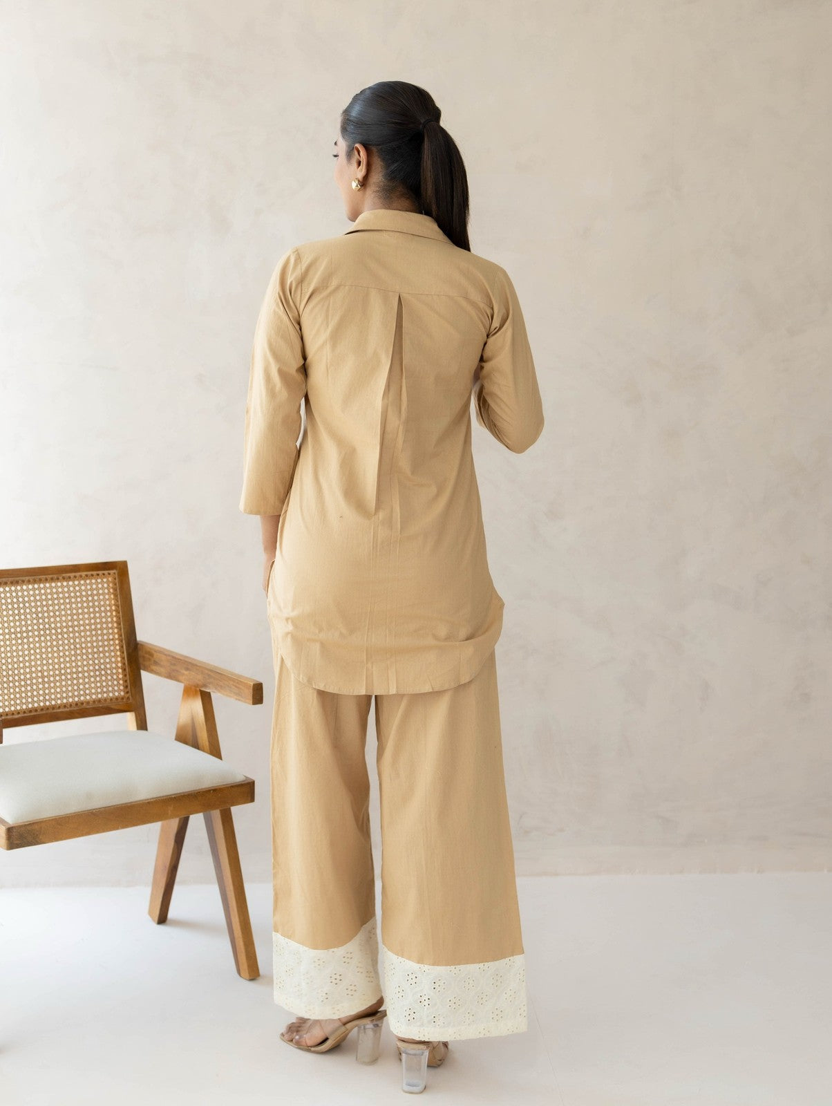 Beige Schiffli Cord Set