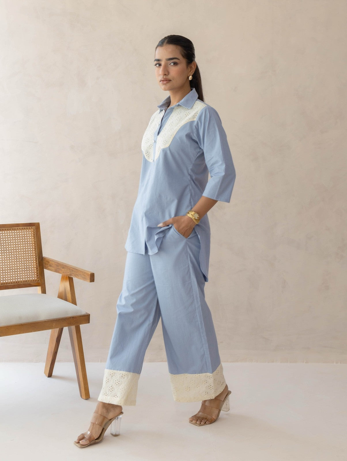 Blue Schiffli Cord Set