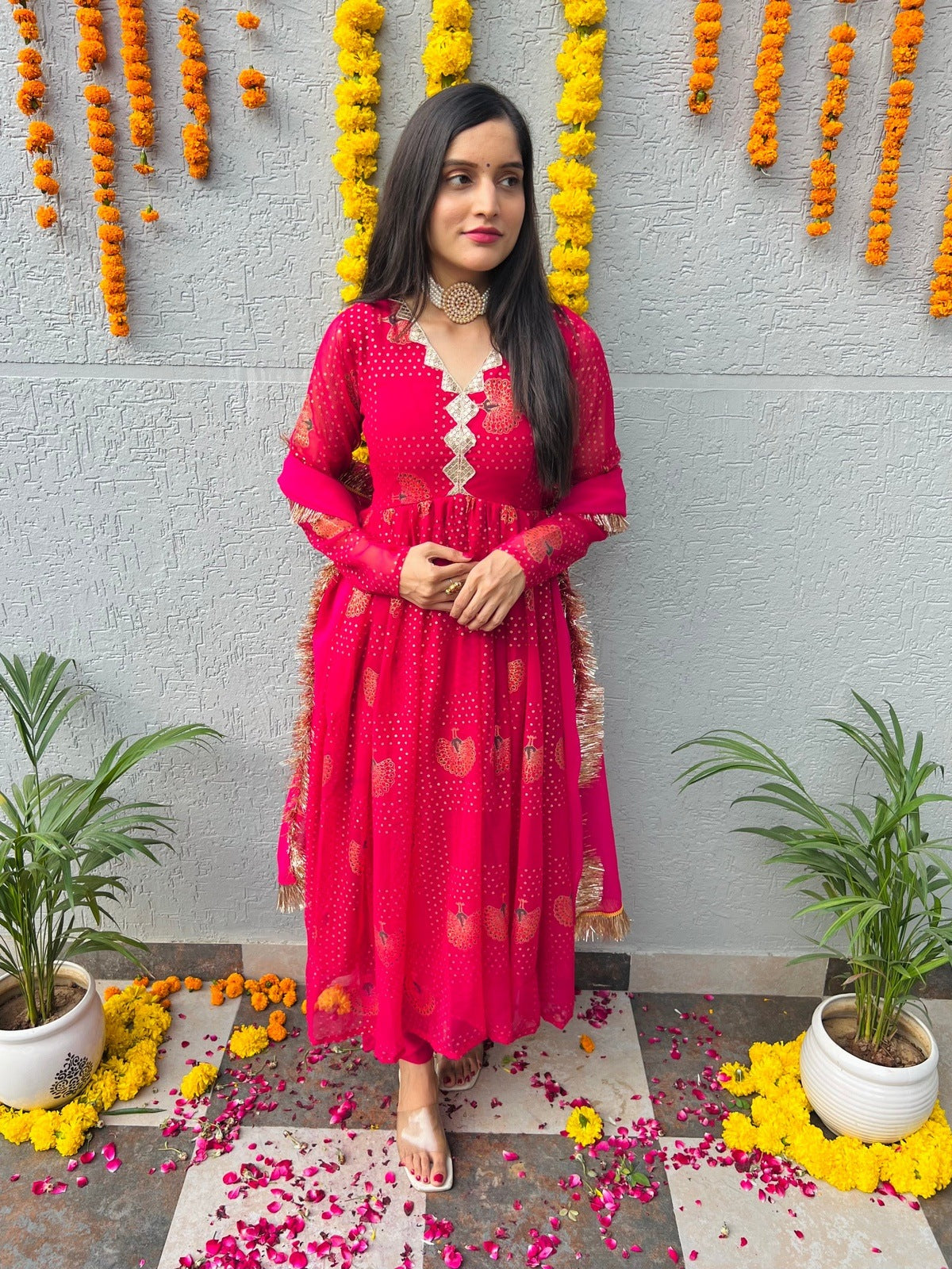 Pink Peacock Georgette Suit Set