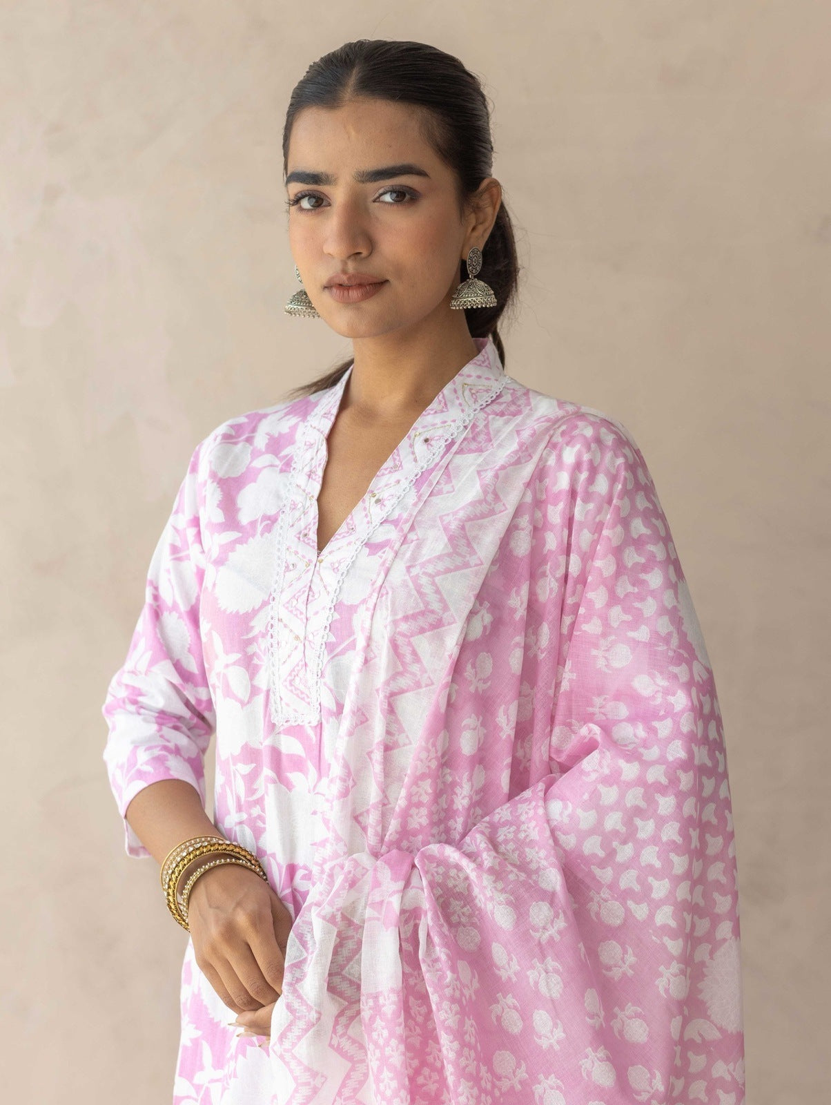 Baby Pink Handblock Printed Suit Set