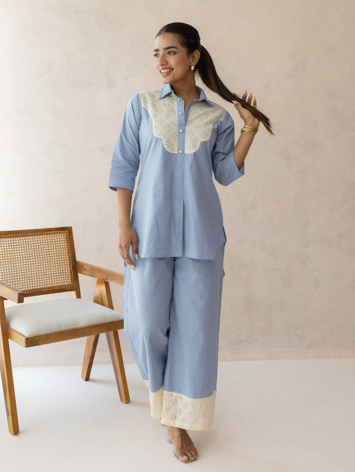 Blue Schiffli Cord Set