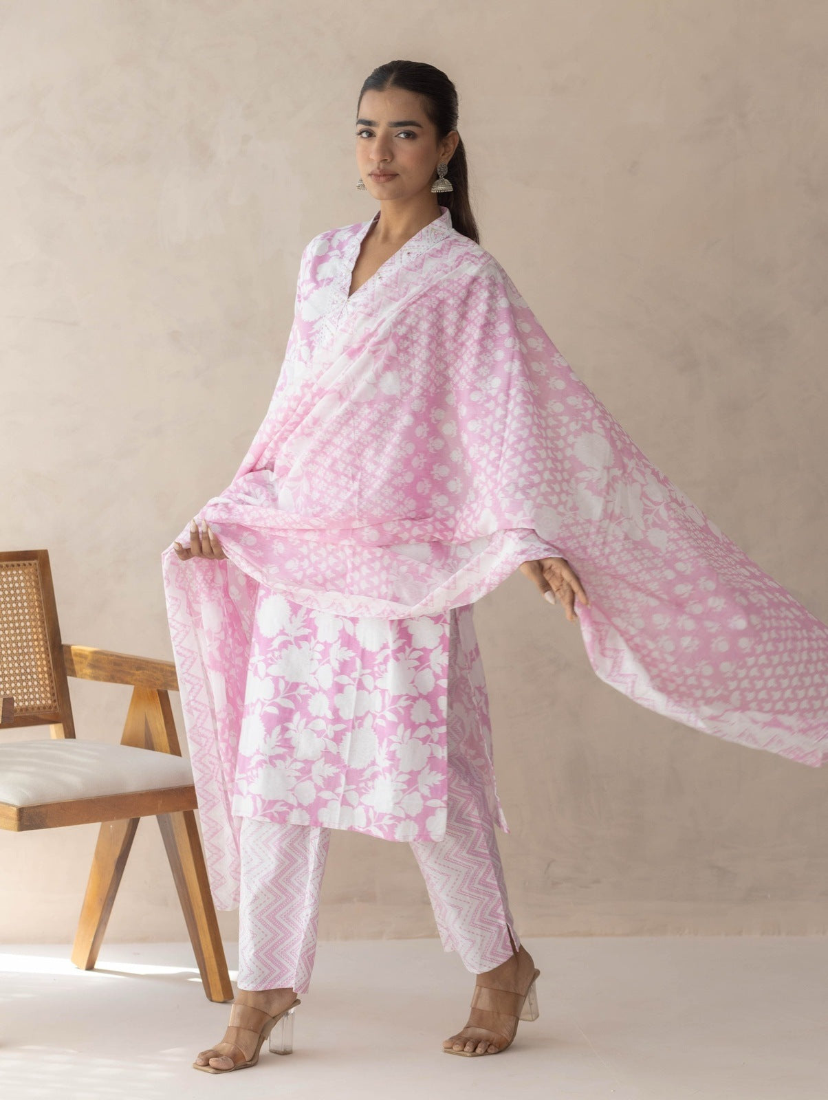 Baby Pink Handblock Printed Suit Set