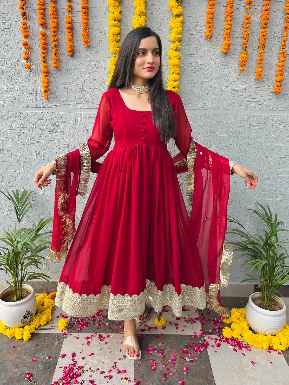 Red Georgette Suit Set