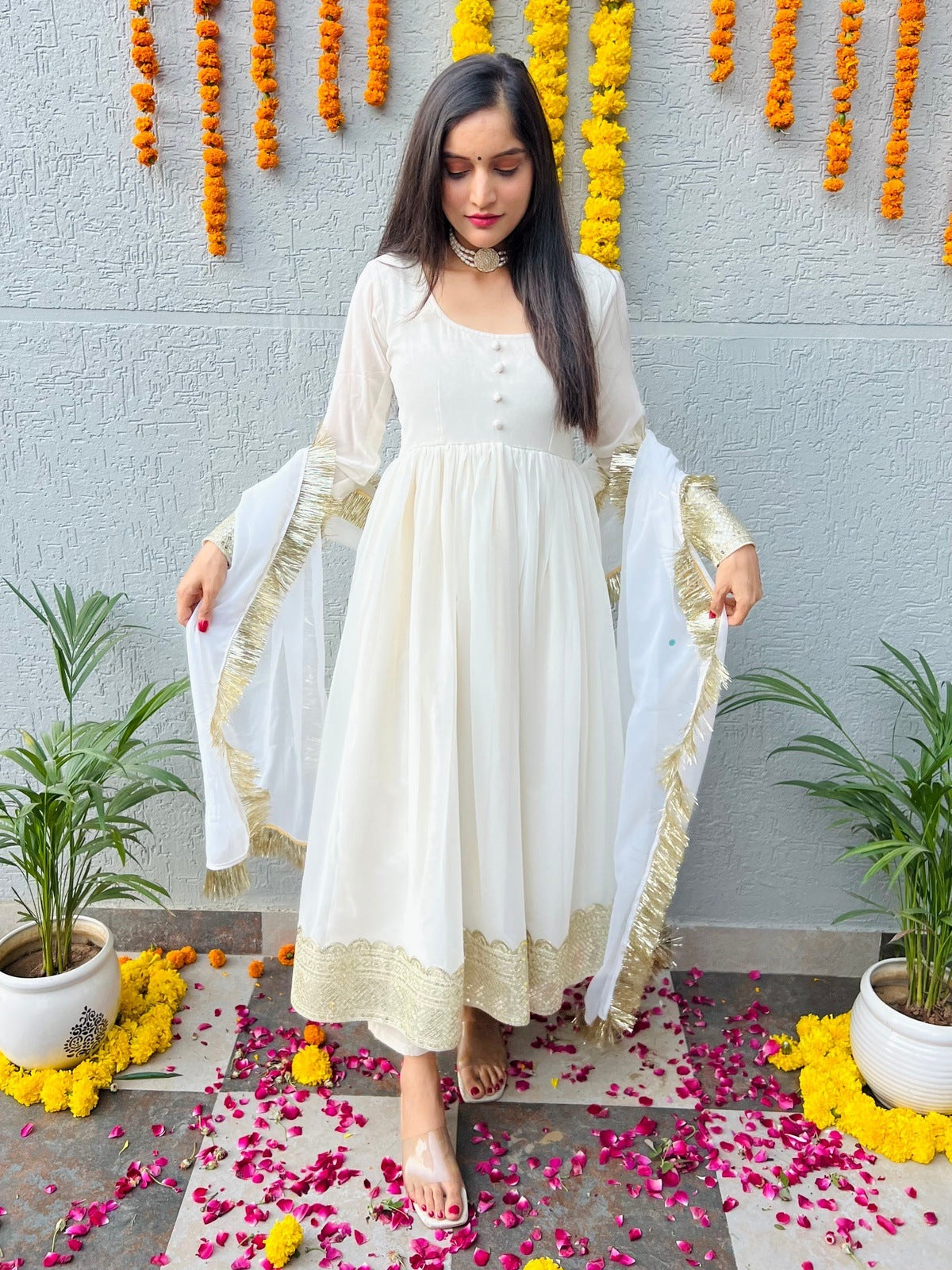 Ivory Georgette Suit Set