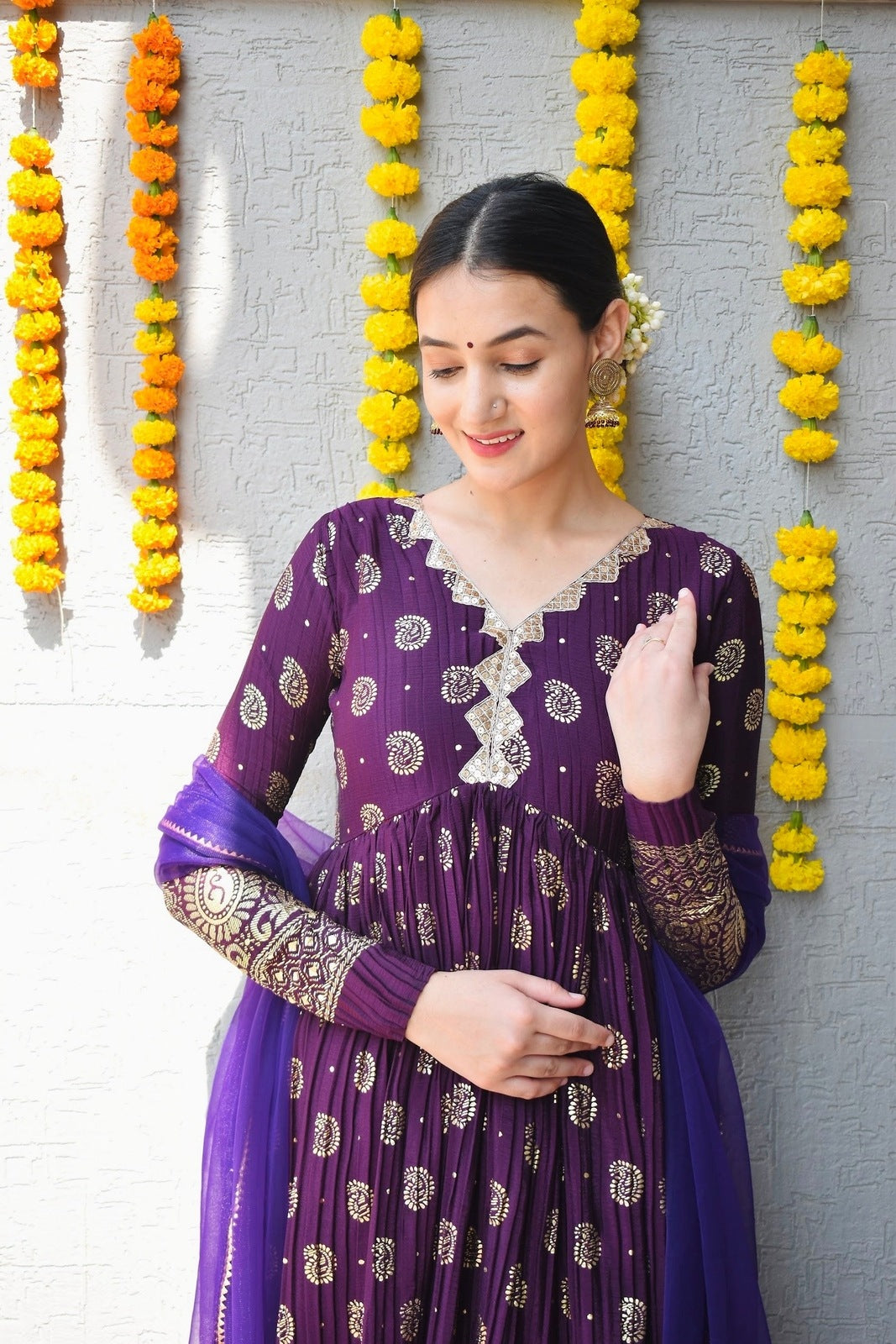 Purple Crinkle Gold Foil Suit Set