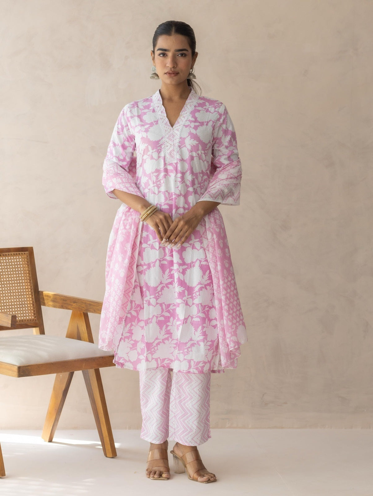 Baby Pink Handblock Printed Suit Set