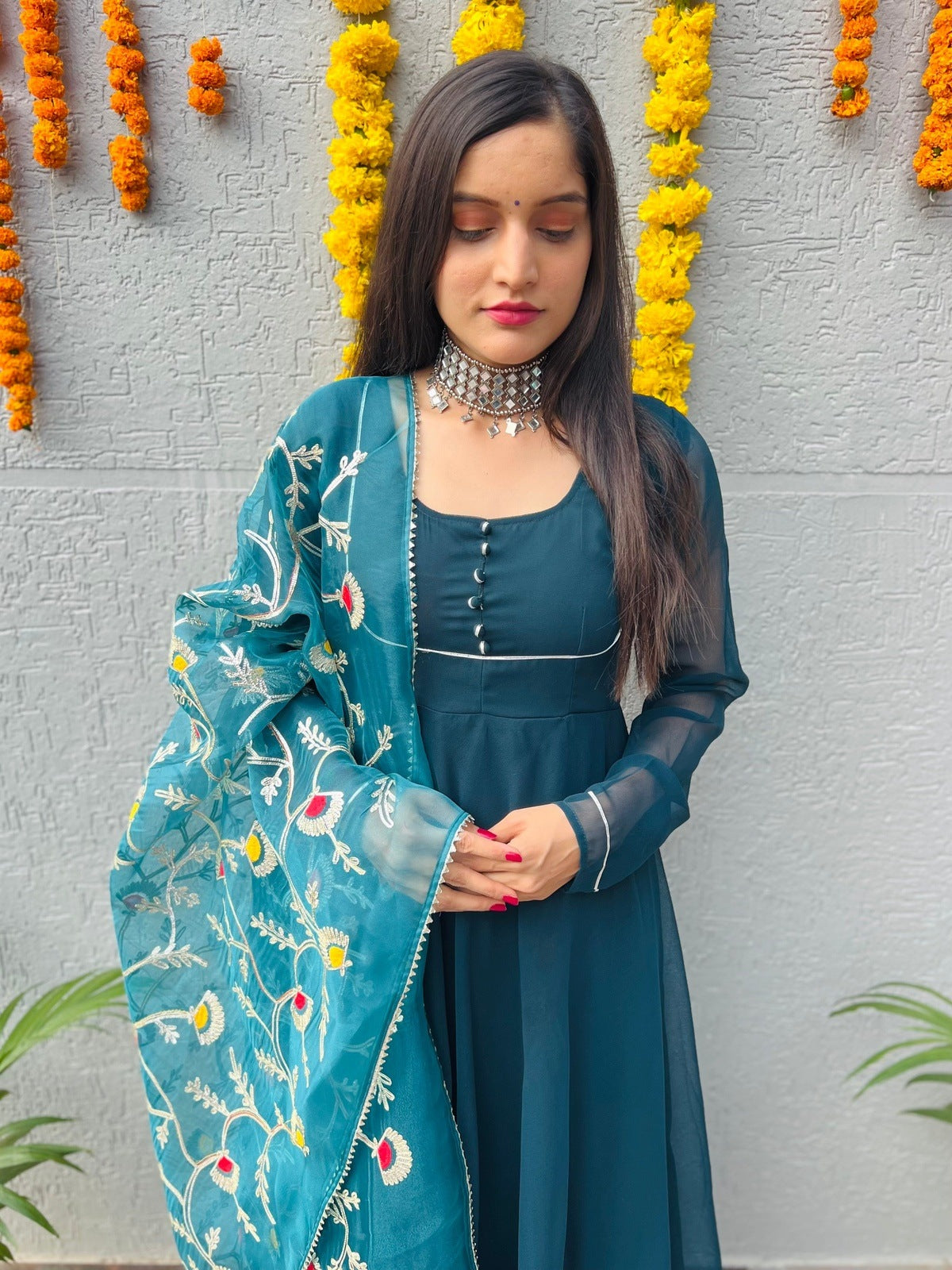 Turquoise Georgette Suit Set