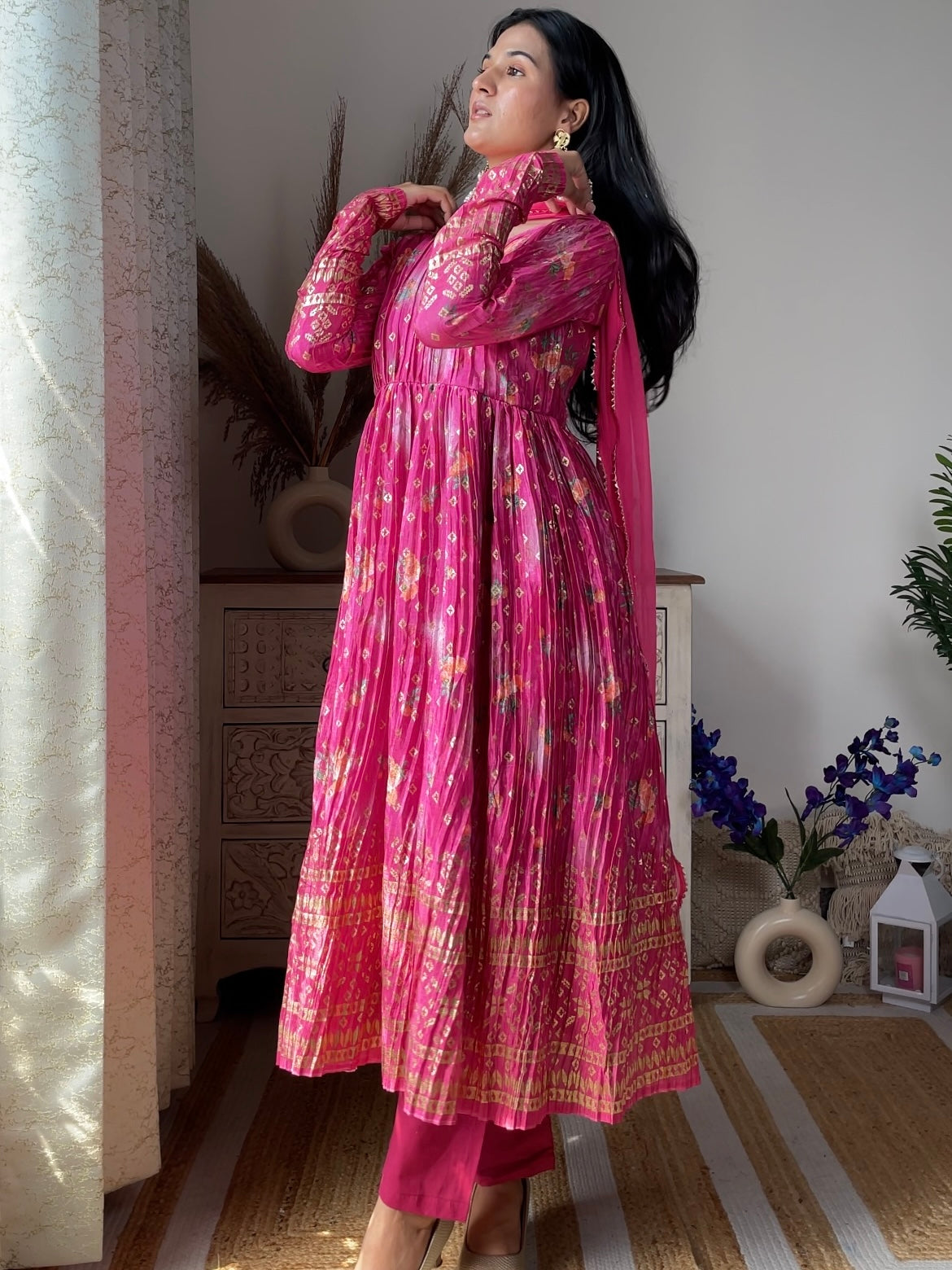 Pink Foil Crinkle Suit Set