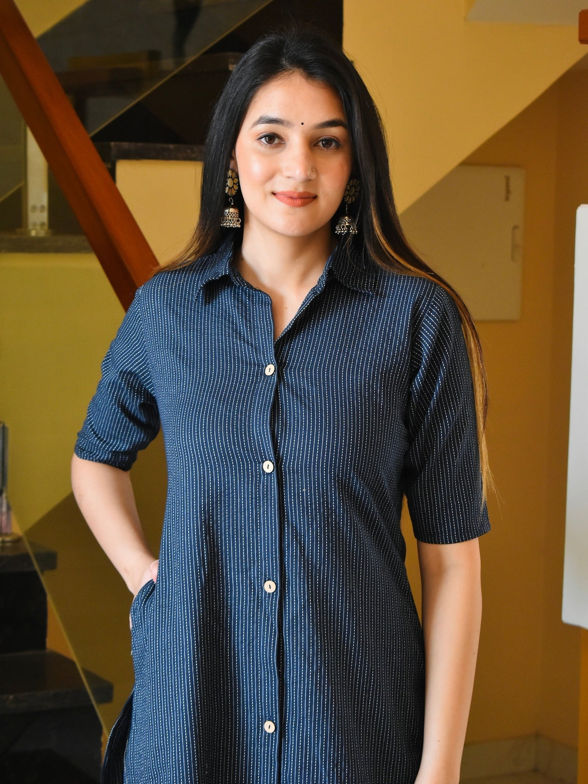 Navy Kantha Kurta Set